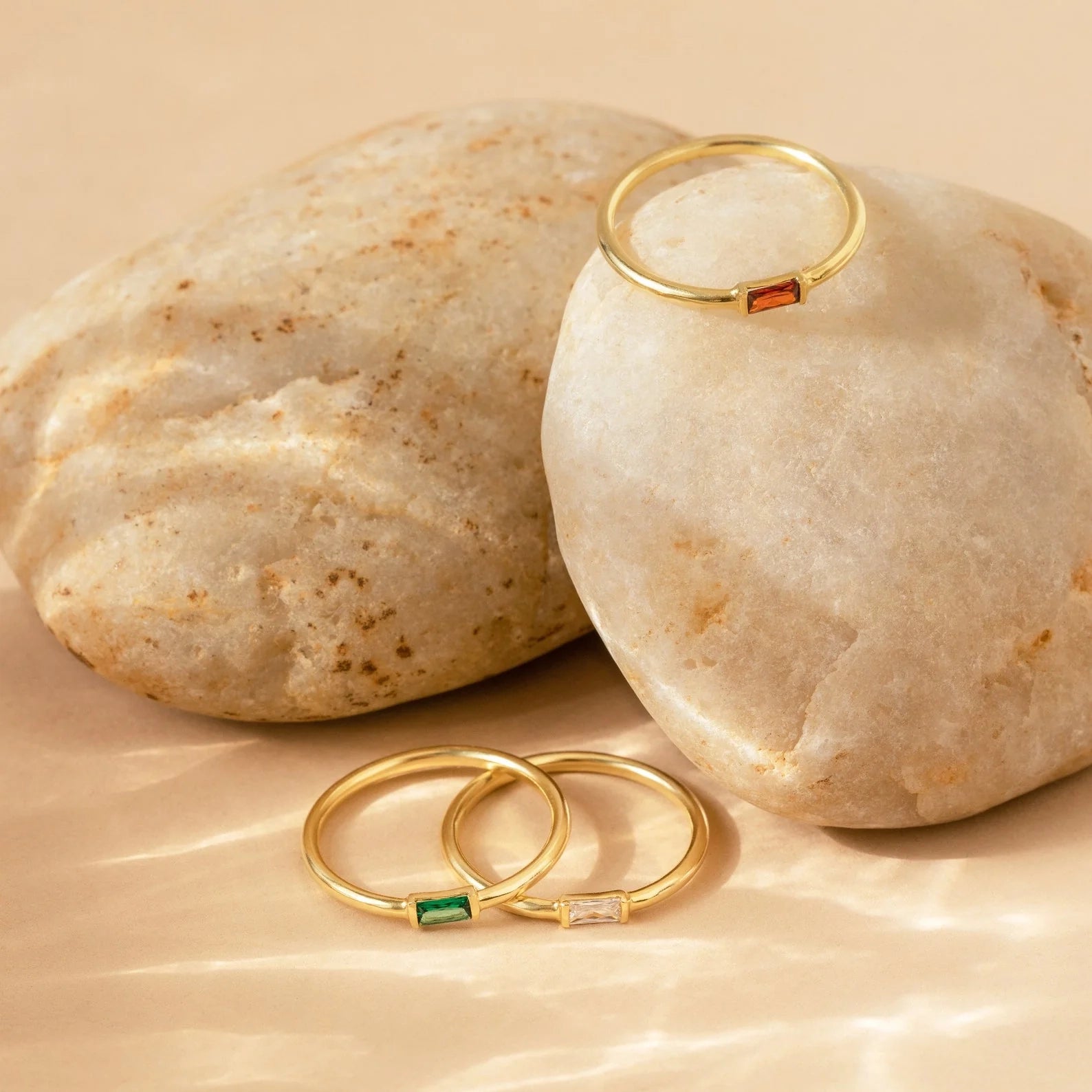 Baguette Birthstone Ring Silver 18K Gold Plated