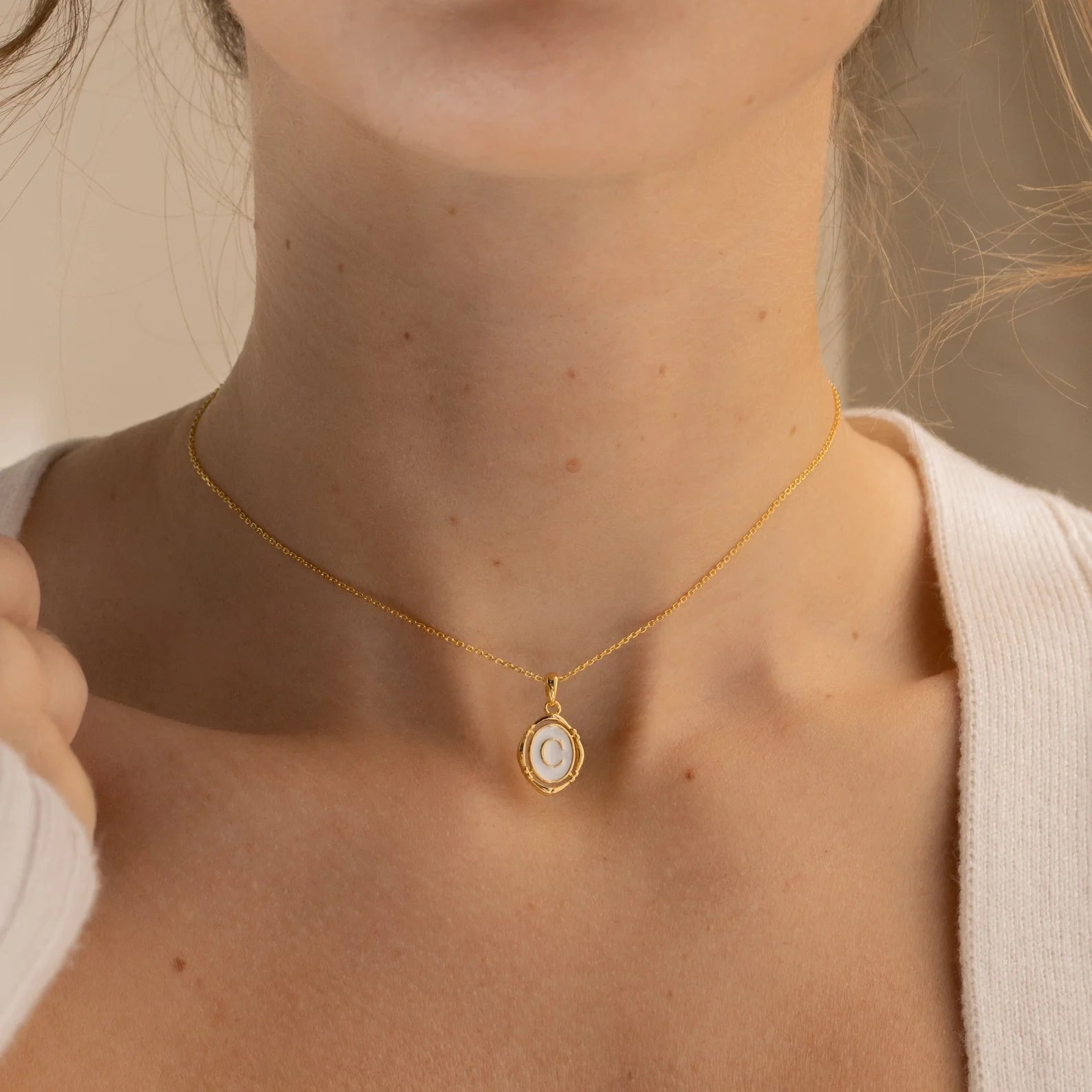 White Enamel Pendant Necklace Silver 18K Gold Plated