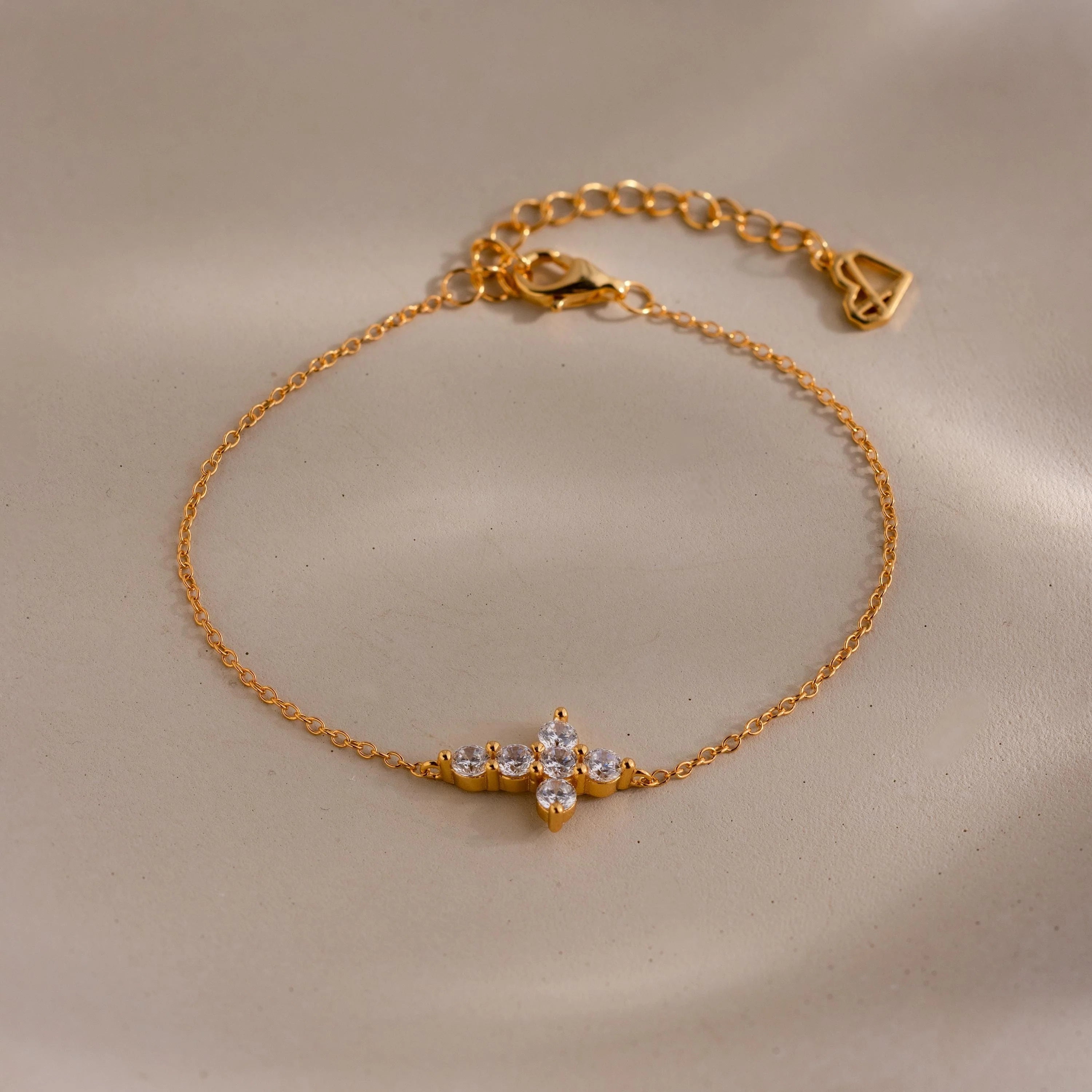 Diamond Cross Bracelet Silver 18K Gold Plated