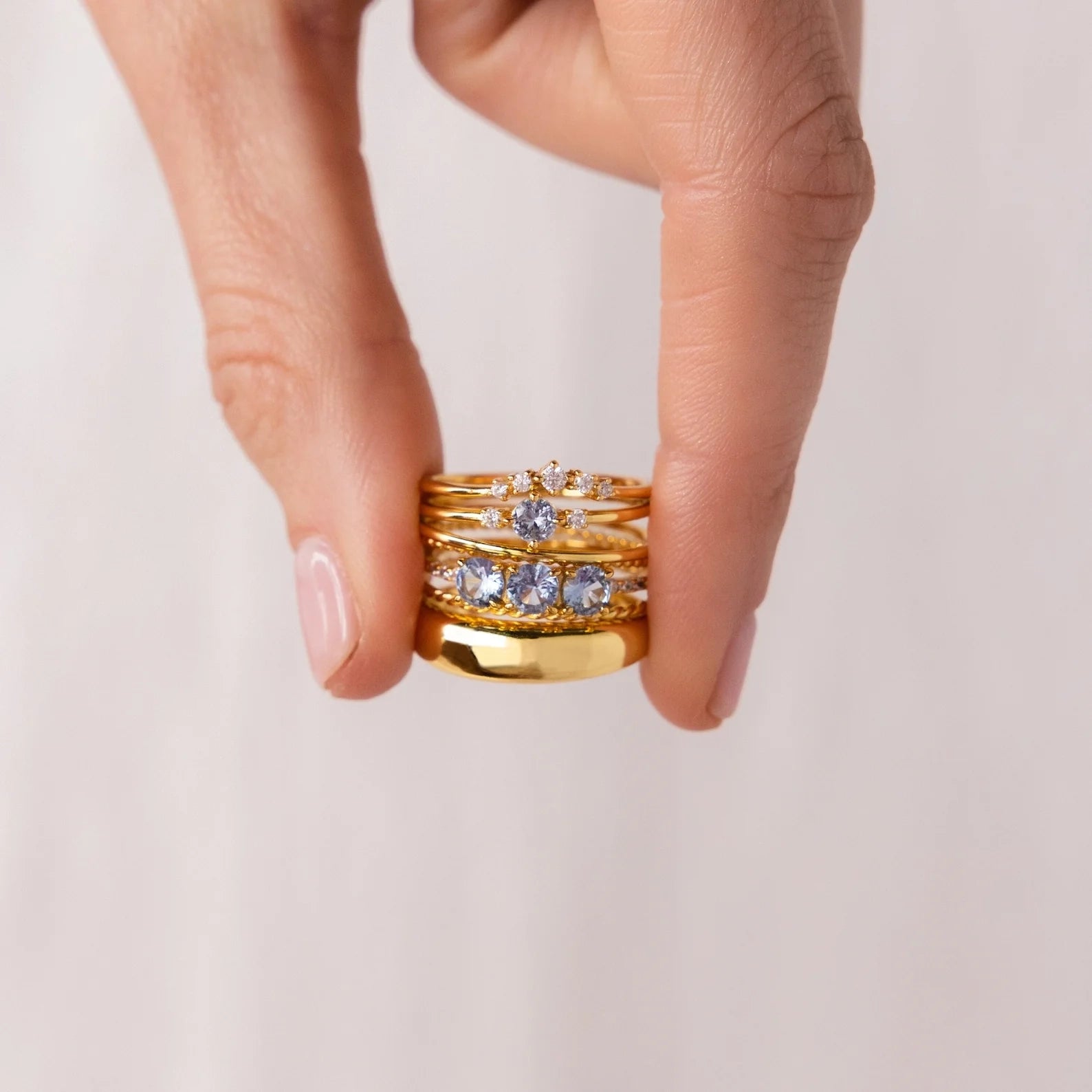 Aquamarine Stacking Ring Set Silver 18K Gold Plated