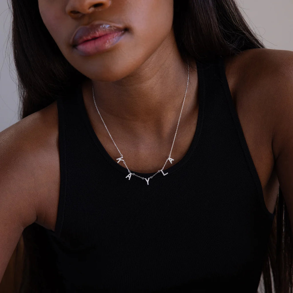 Pave Letter Necklace Silver 18K Gold Plated
