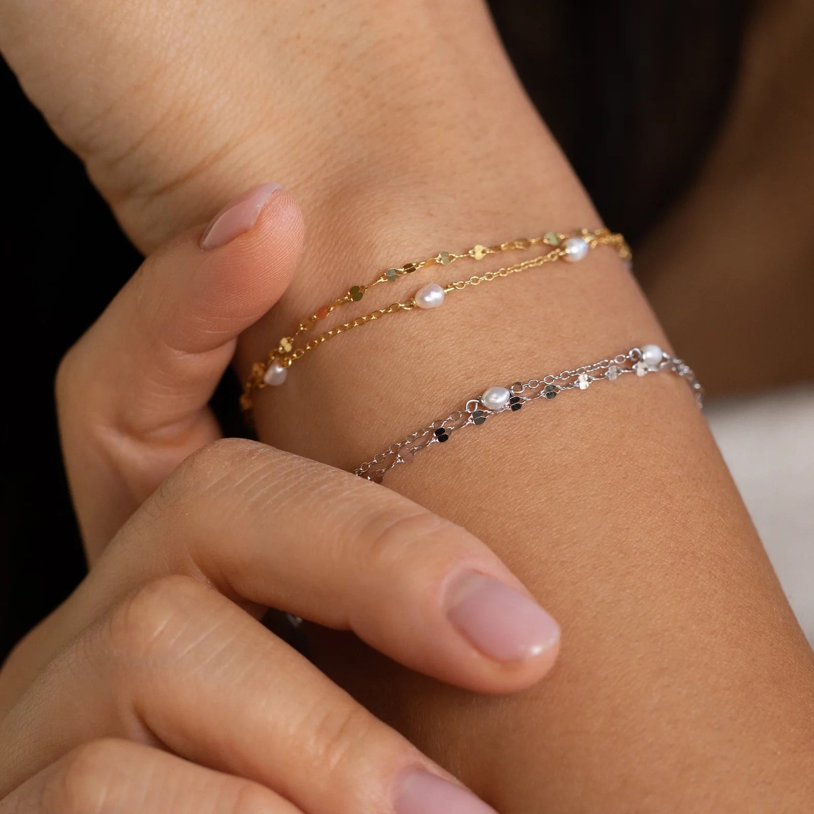 Magnolia Pearl Wrap Bracelet Silver 18K Gold Plated