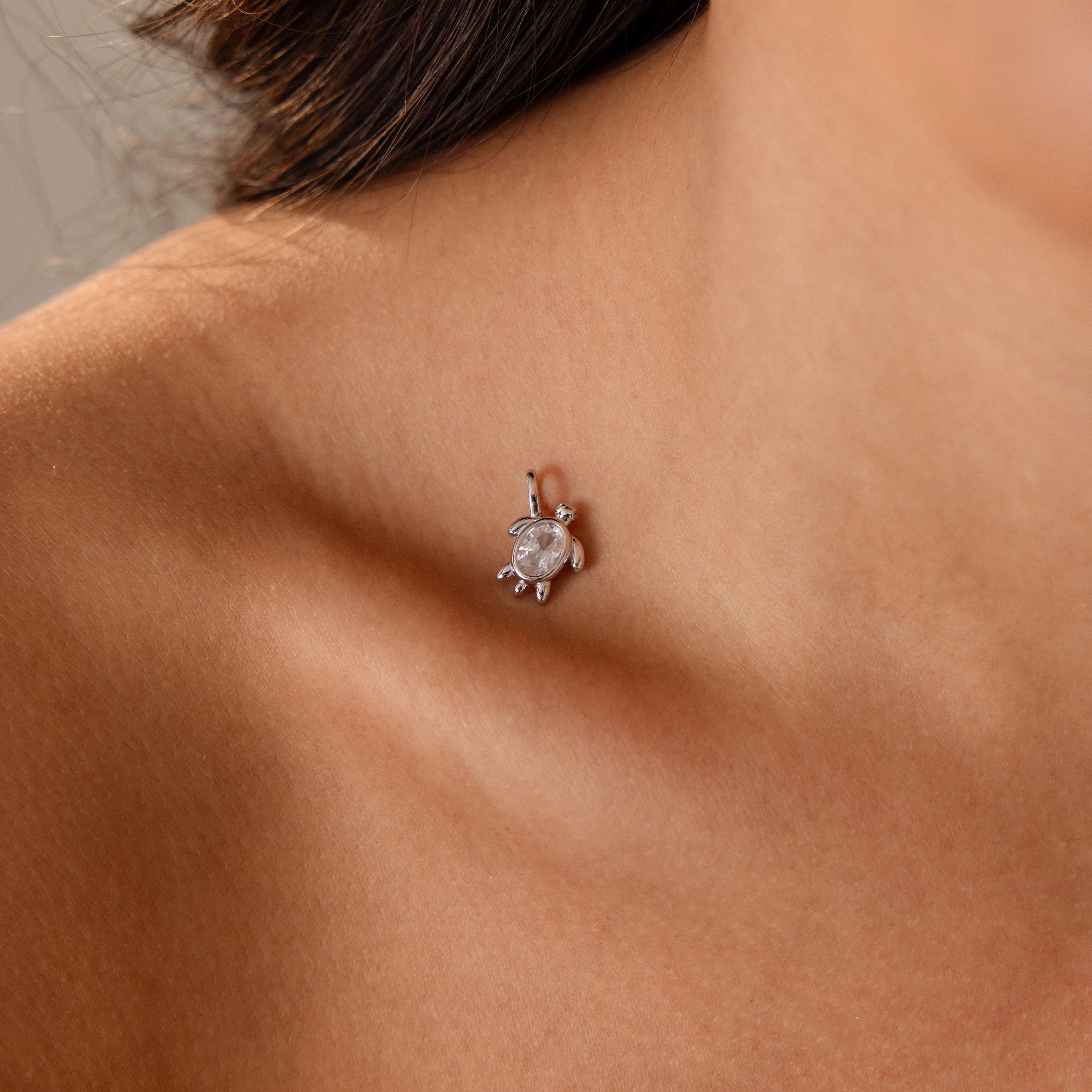 Diamond Turtle Charm Silver 18K Gold Plated