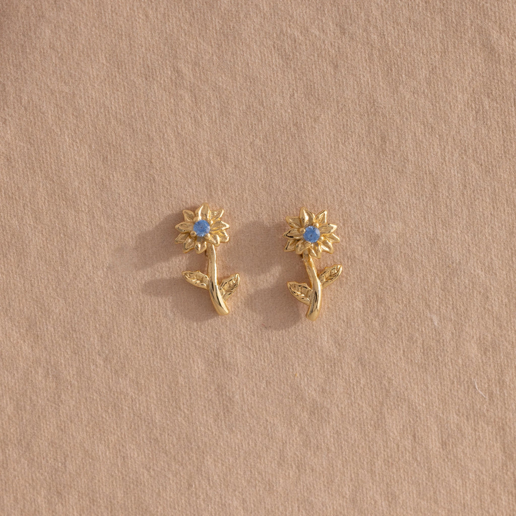 Birth Flower Stud Earrings Silver 18K Gold Plated