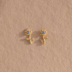 Birth Flower Stud Earrings Silver 18K Gold Plated