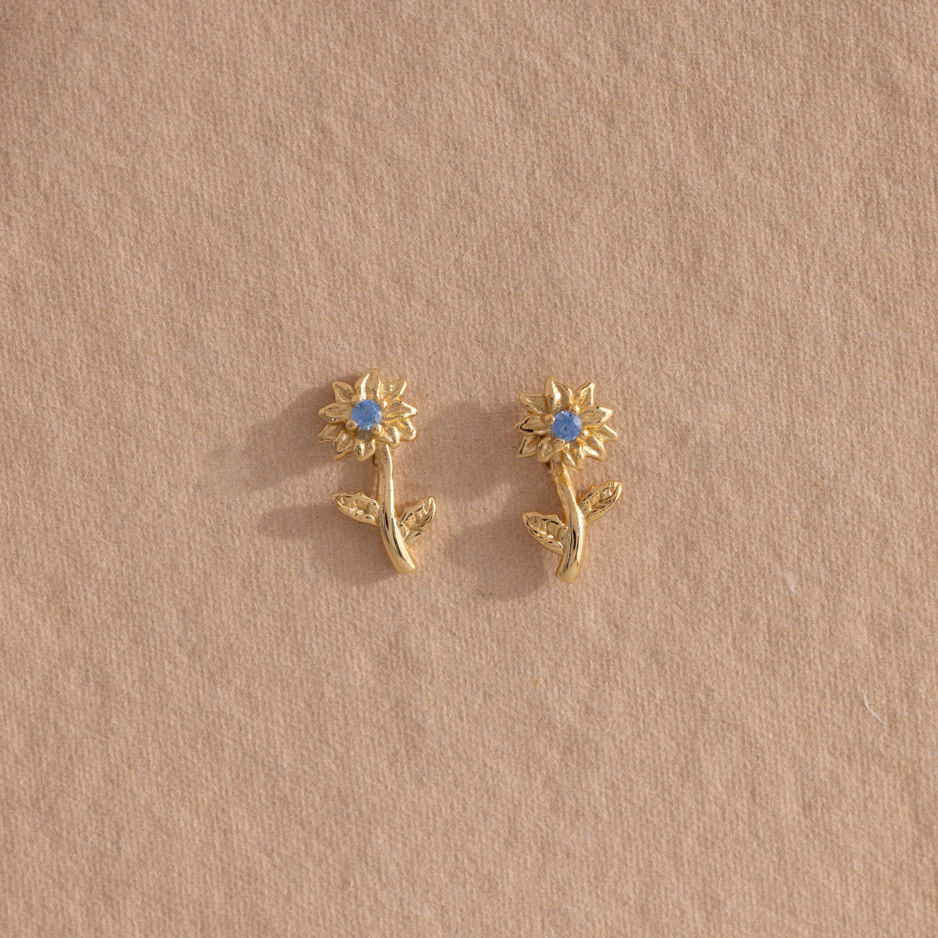 Birth Flower Stud Earrings Silver 18K Gold Plated
