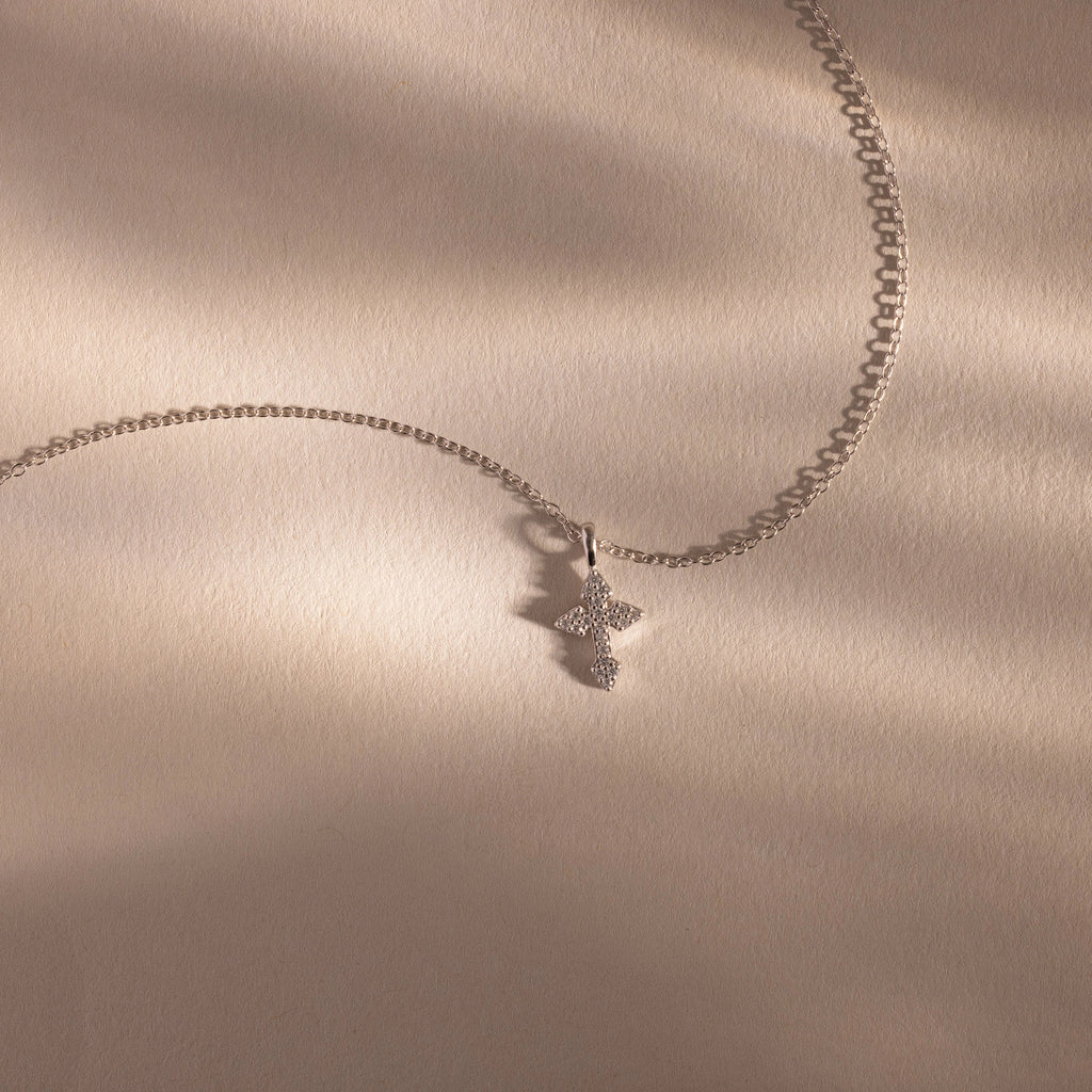 Diamond Vintage Cross Necklace Silver 18K Gold Plated