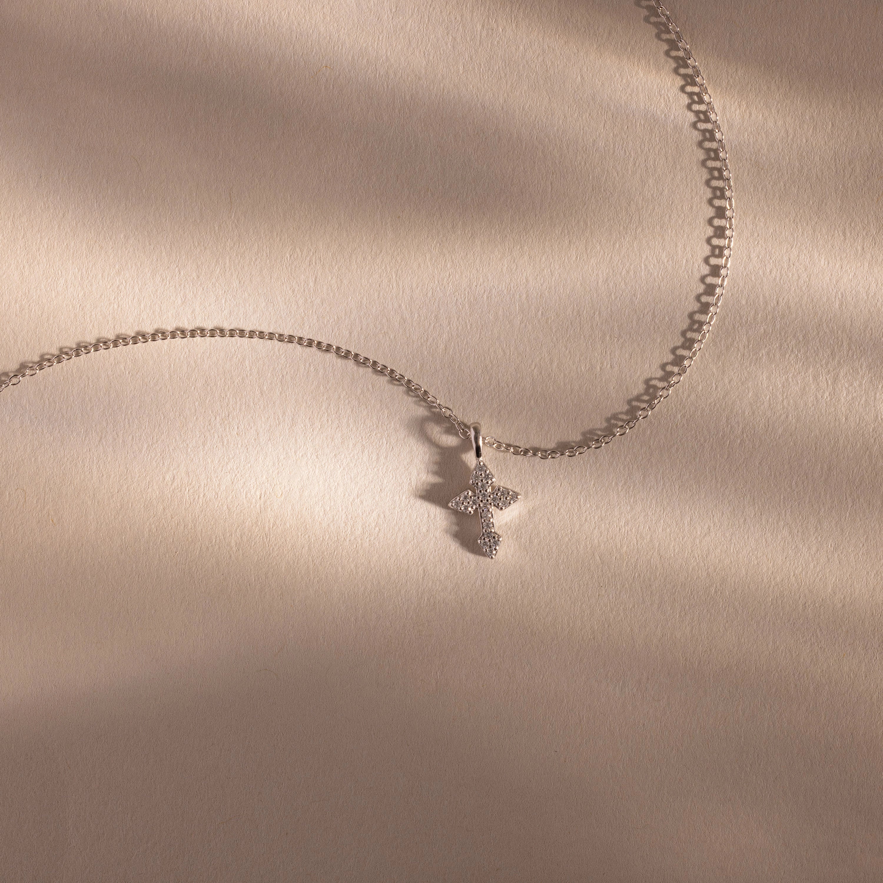Diamond Vintage Cross Necklace Silver 18K Gold Plated