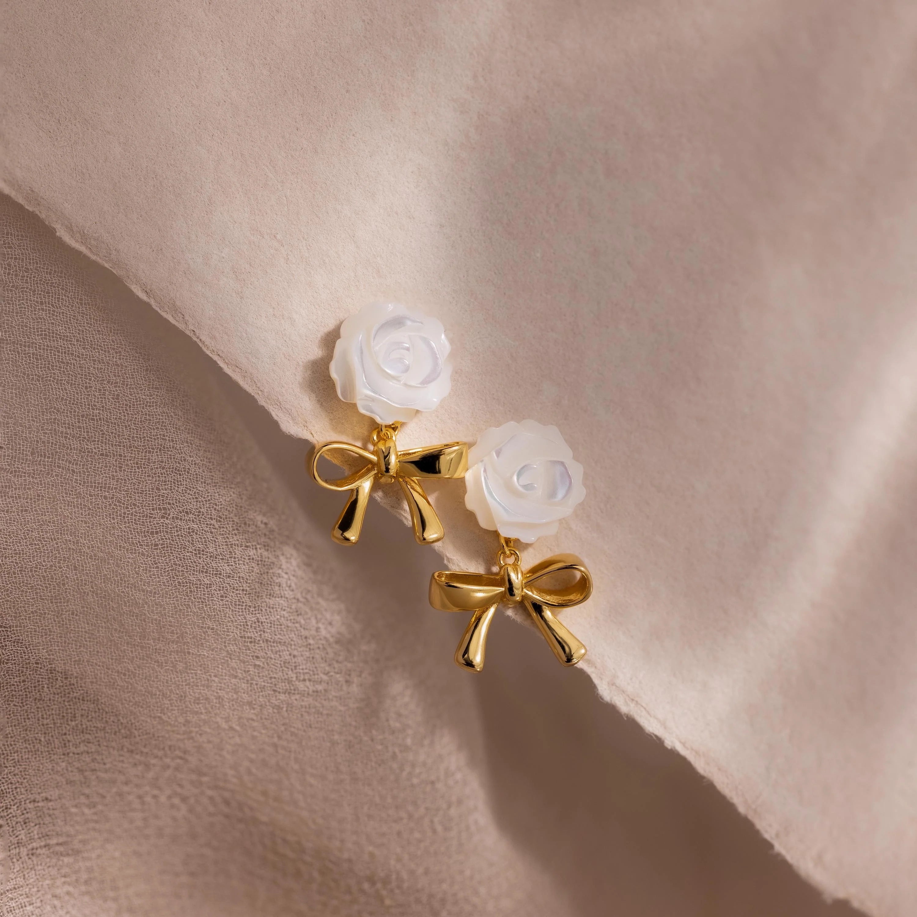 Rose Ribbon Studs Silver 18K Gold Plated