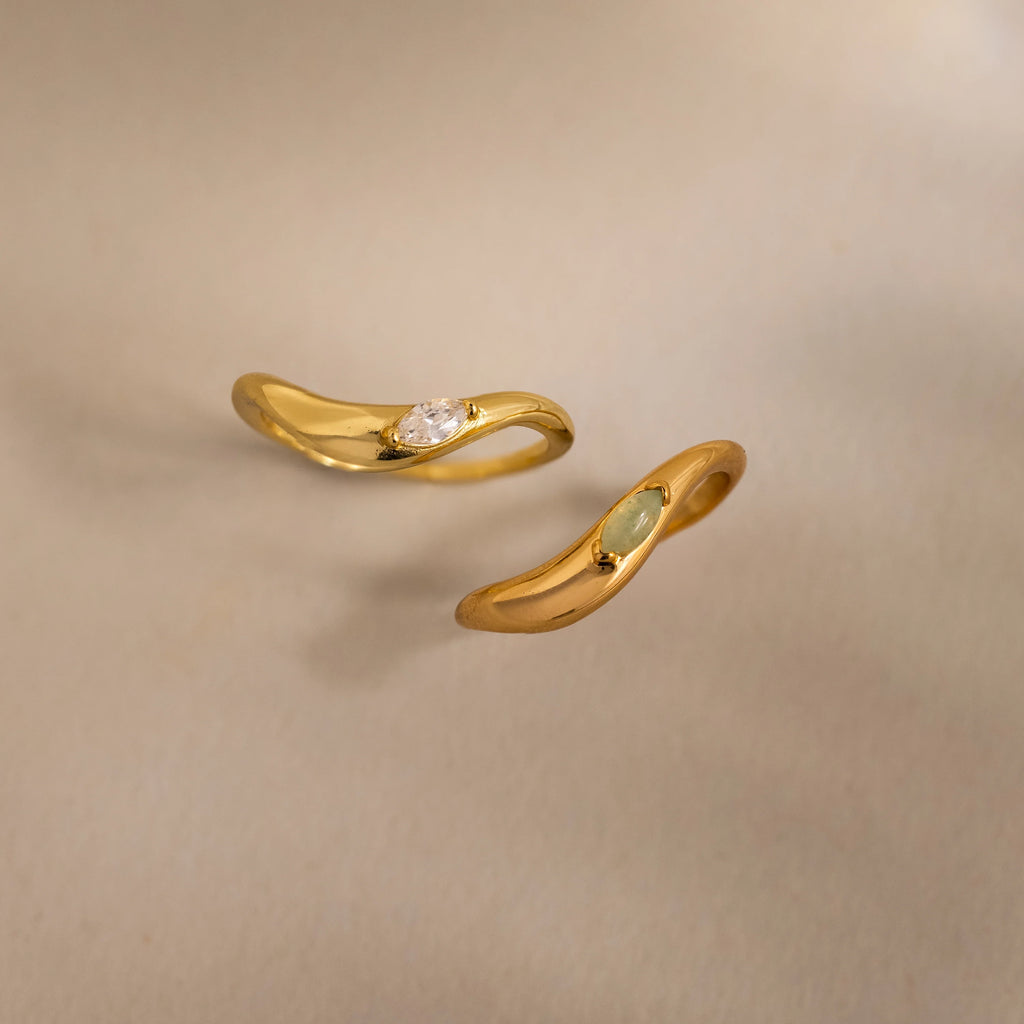 Zen Gemstone Curve Ring Silver 18K Gold Plated