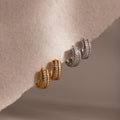 Diamonds Ribbed Pave Huggies Silver 18K Gold Plated