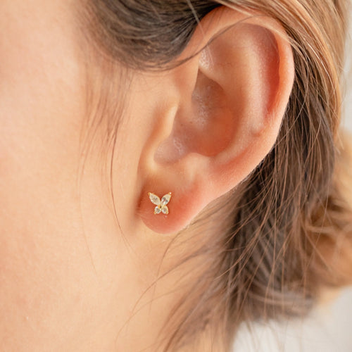 Butterfly Diamond Studs Silver 18K Gold Plated