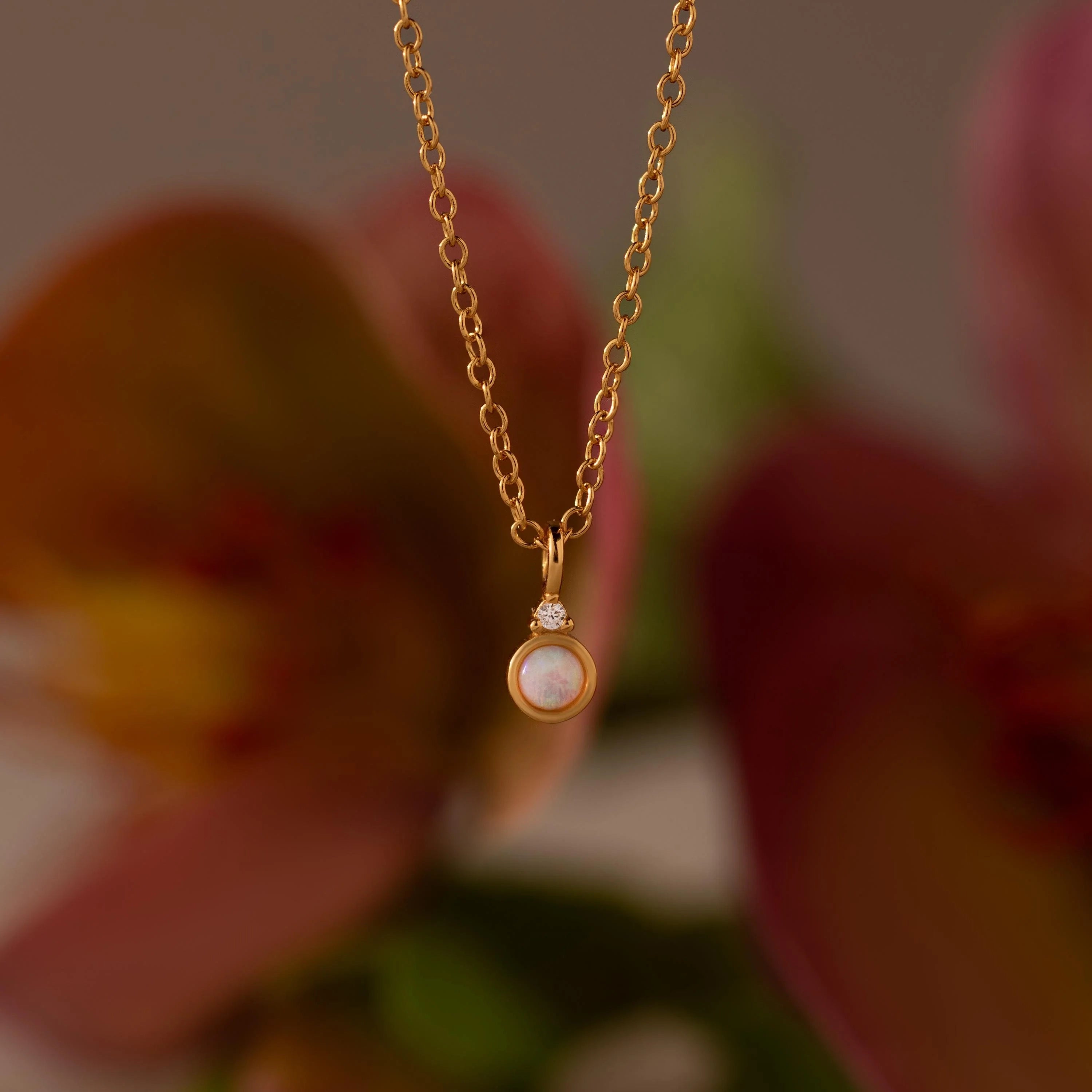 Opal Diamond Necklace Silver 18K Gold Plated