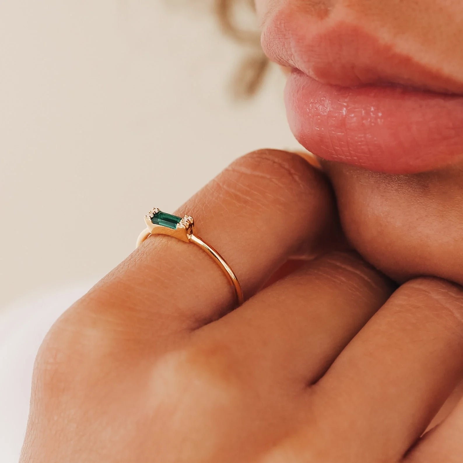Baguette Cut Emerald Ring Silver 18K Gold Plated