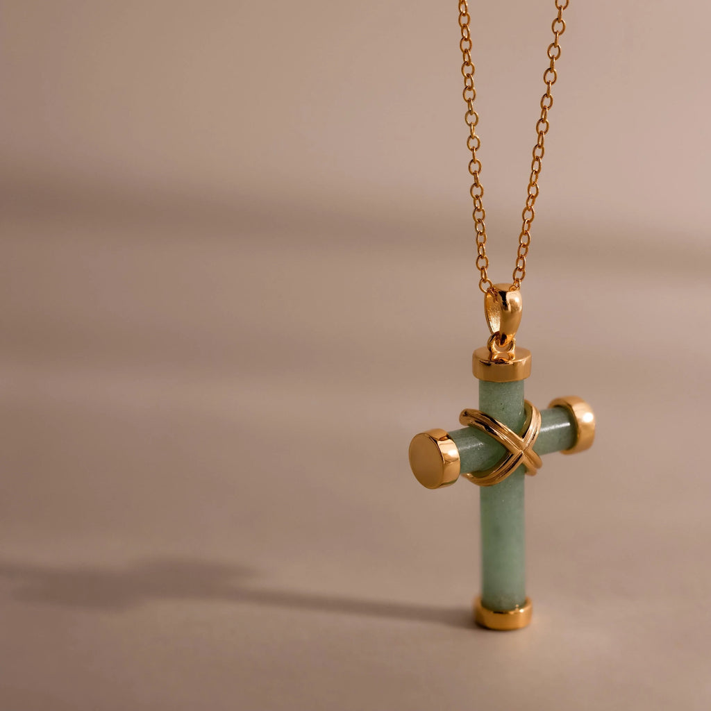 Jade Cross Necklace Silver 18K Gold Plated
