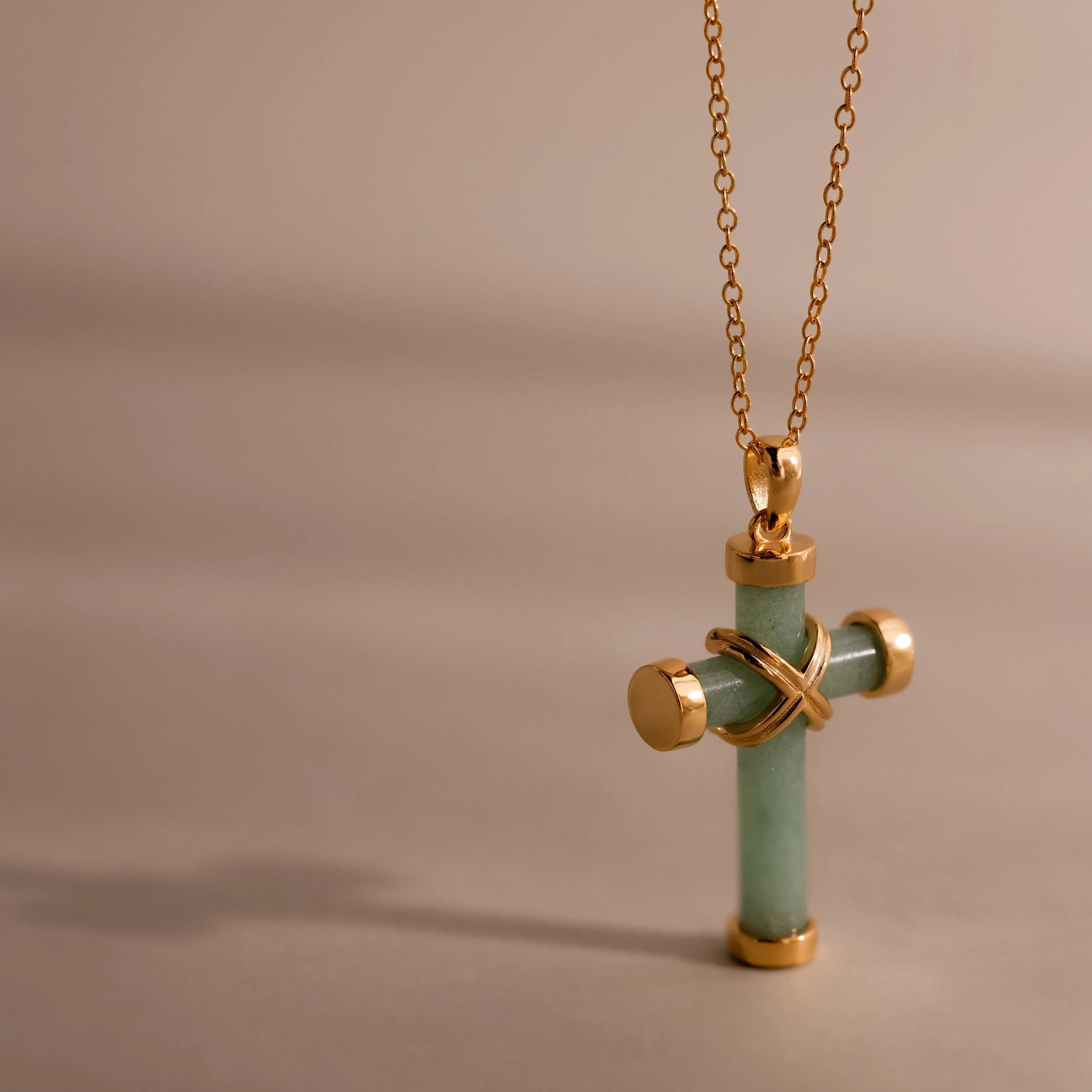 Jade Cross Necklace Silver 18K Gold Plated