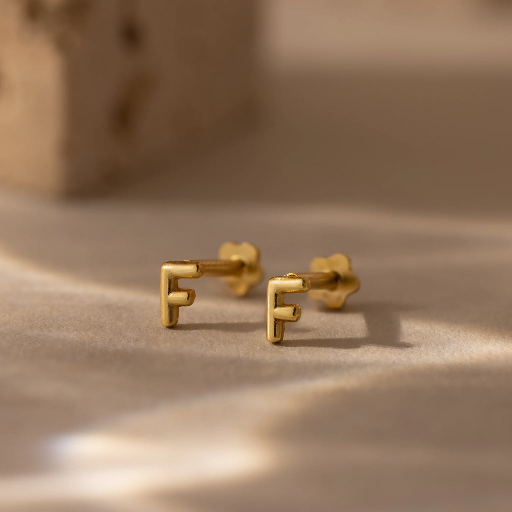 Bubble Initial Flatback Studs Silver 18K Gold Plated