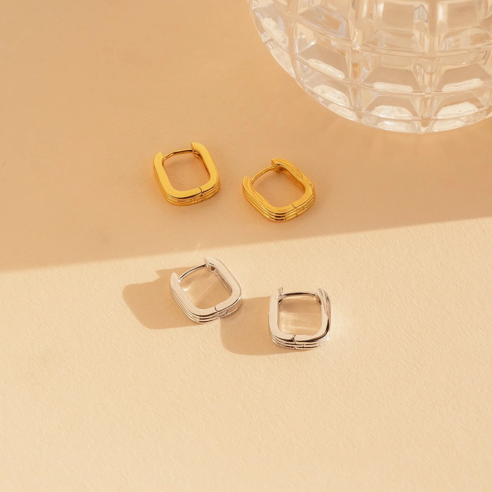 Ribbed Link Hoops Silver 18K Gold Plated