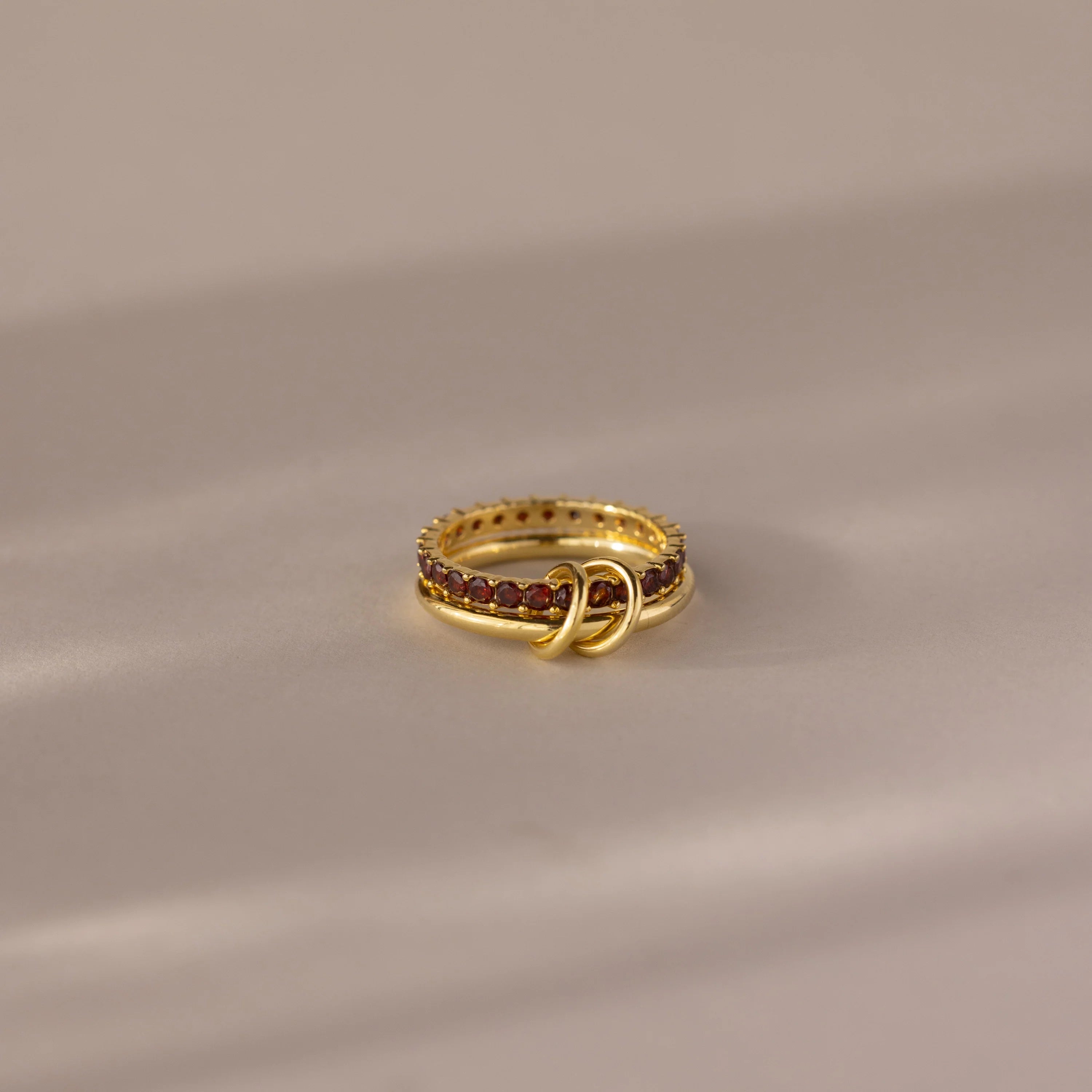 Garnet Duo Tennis Linked Ring Set Silver 18K Gold Plated