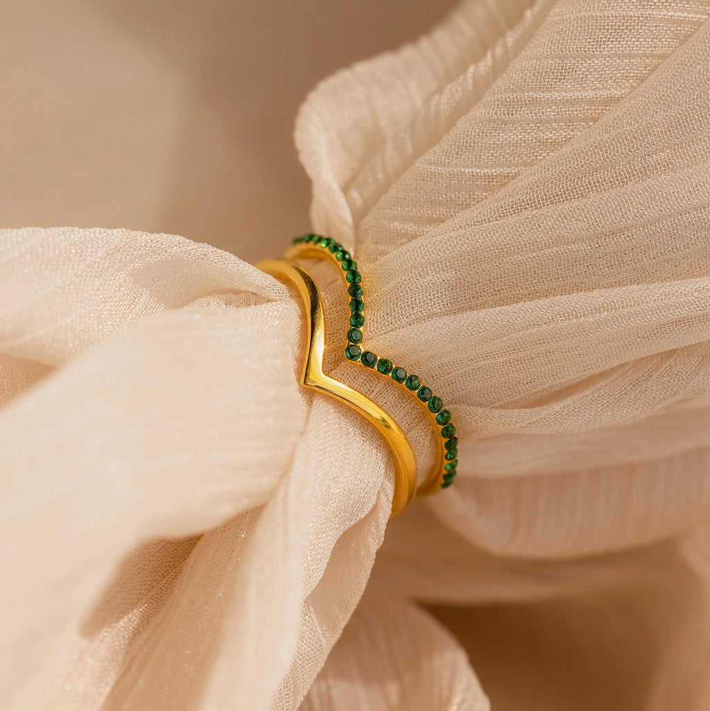 Chevron Birthstone Rings Set Silver 18K Gold Plated