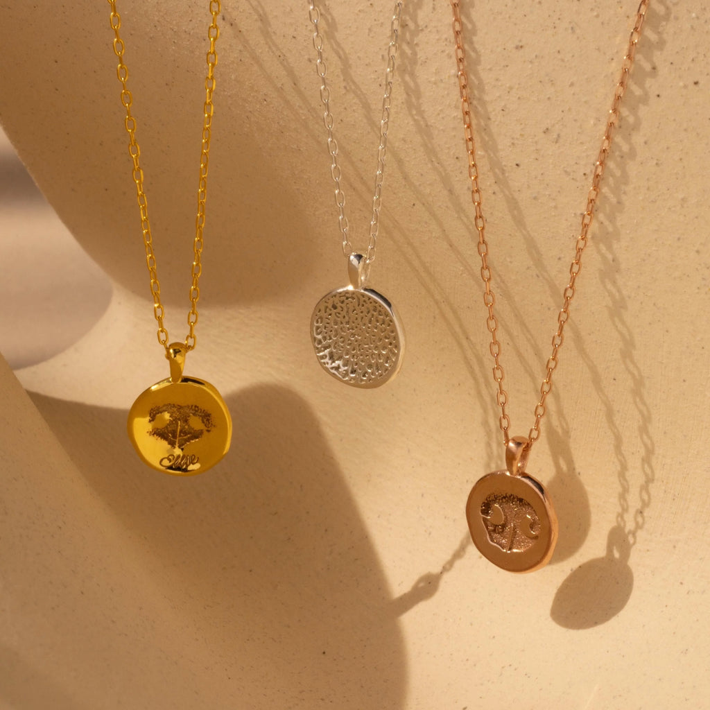 Paw Print Coin Necklace Silver 18K Gold Plated