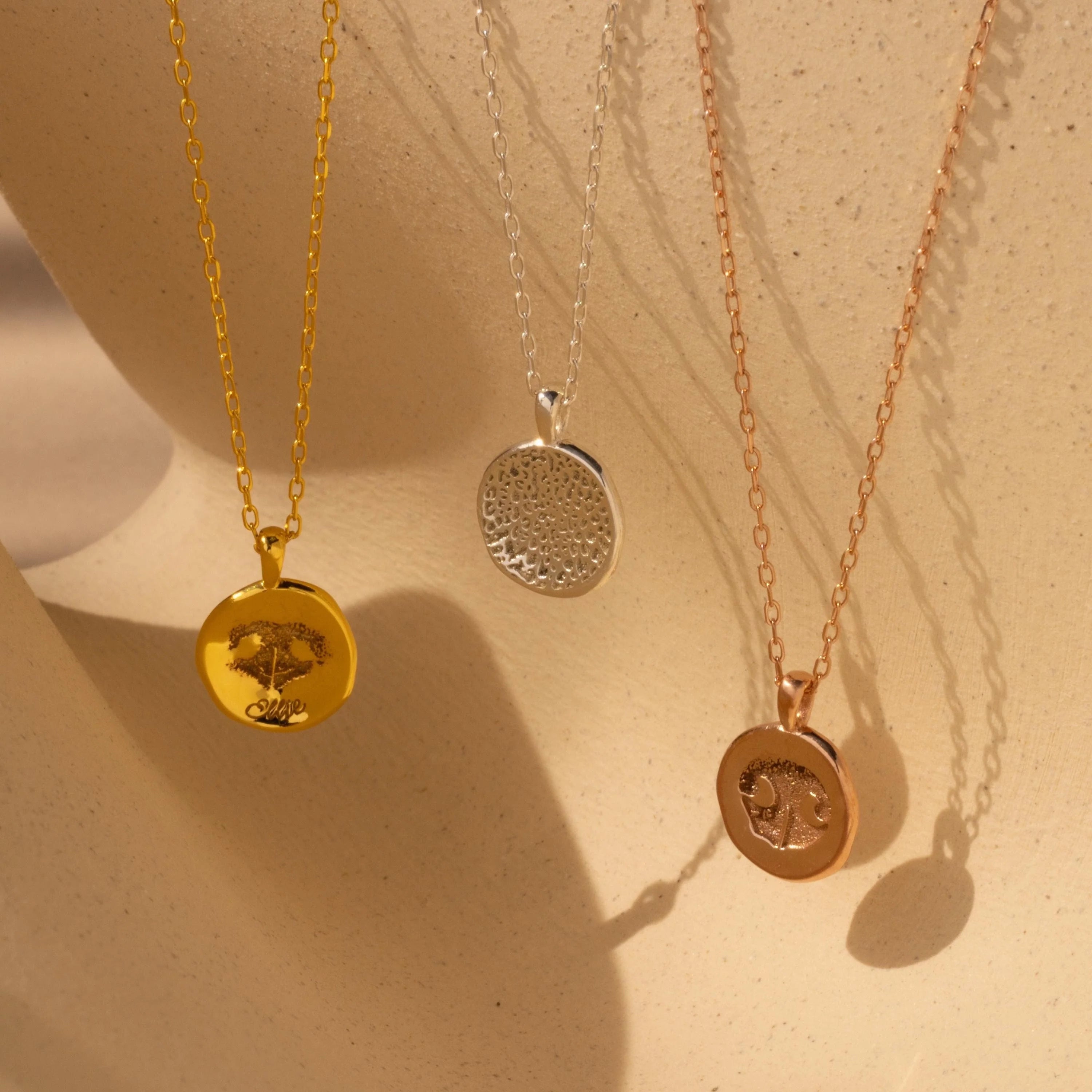 Paw Print Coin Necklace Silver 18K Gold Plated