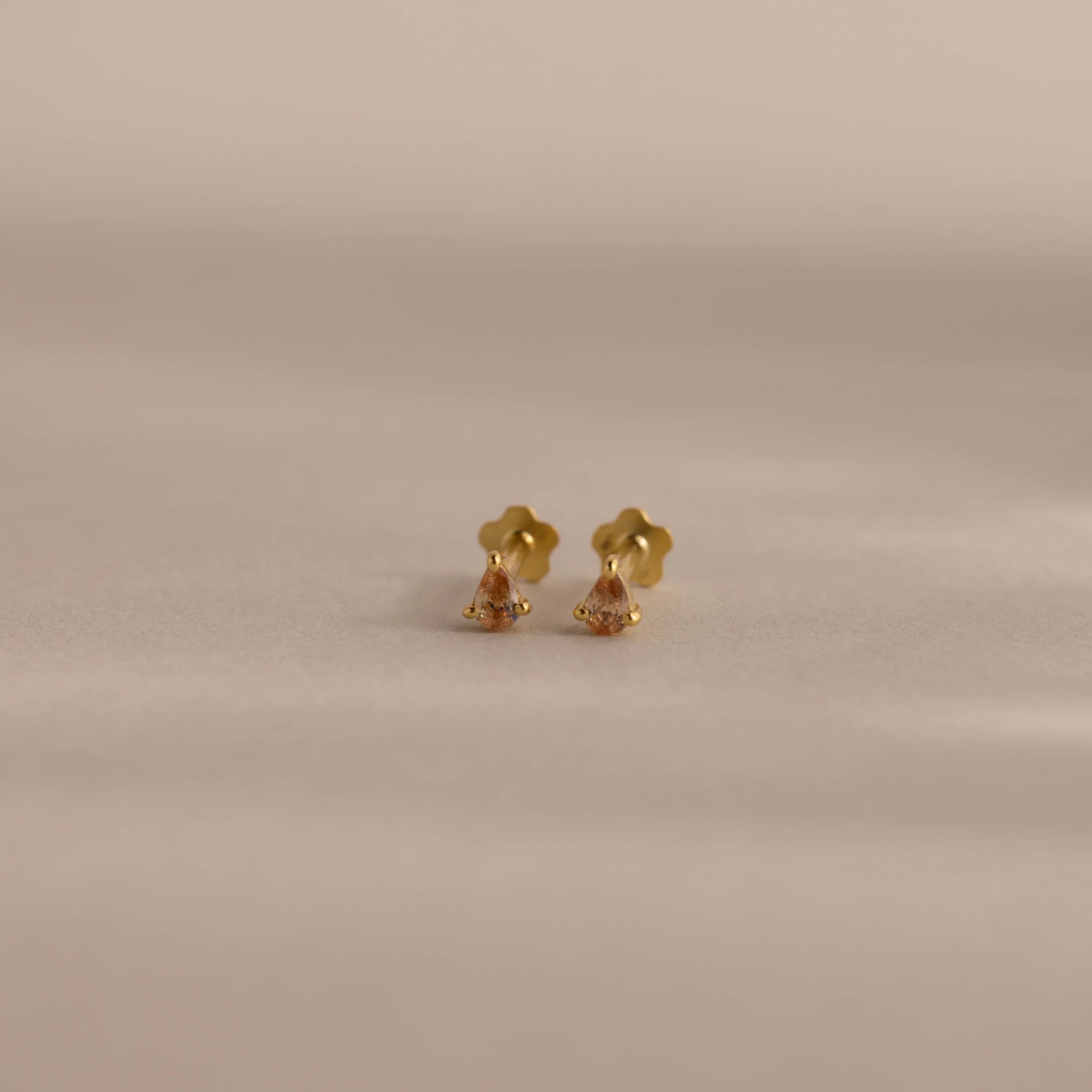 Teardrop Topaz Flat Back Studs Silver 18K Gold Plated