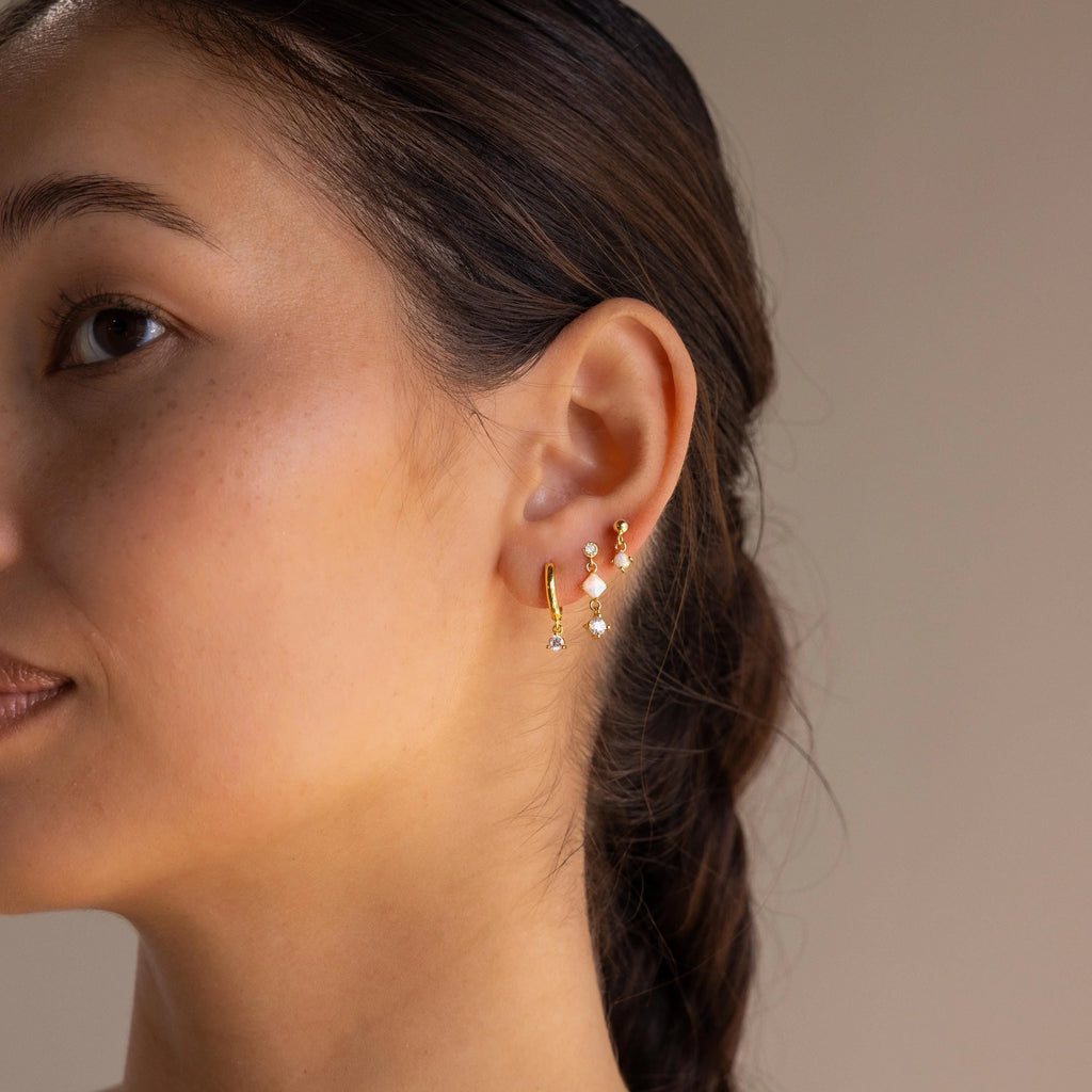 Opal & Diamond Drop Studs Silver 18K Gold Plated