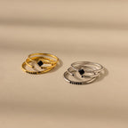 Diamond Onyx Ring Set Silver 18K Gold Plated