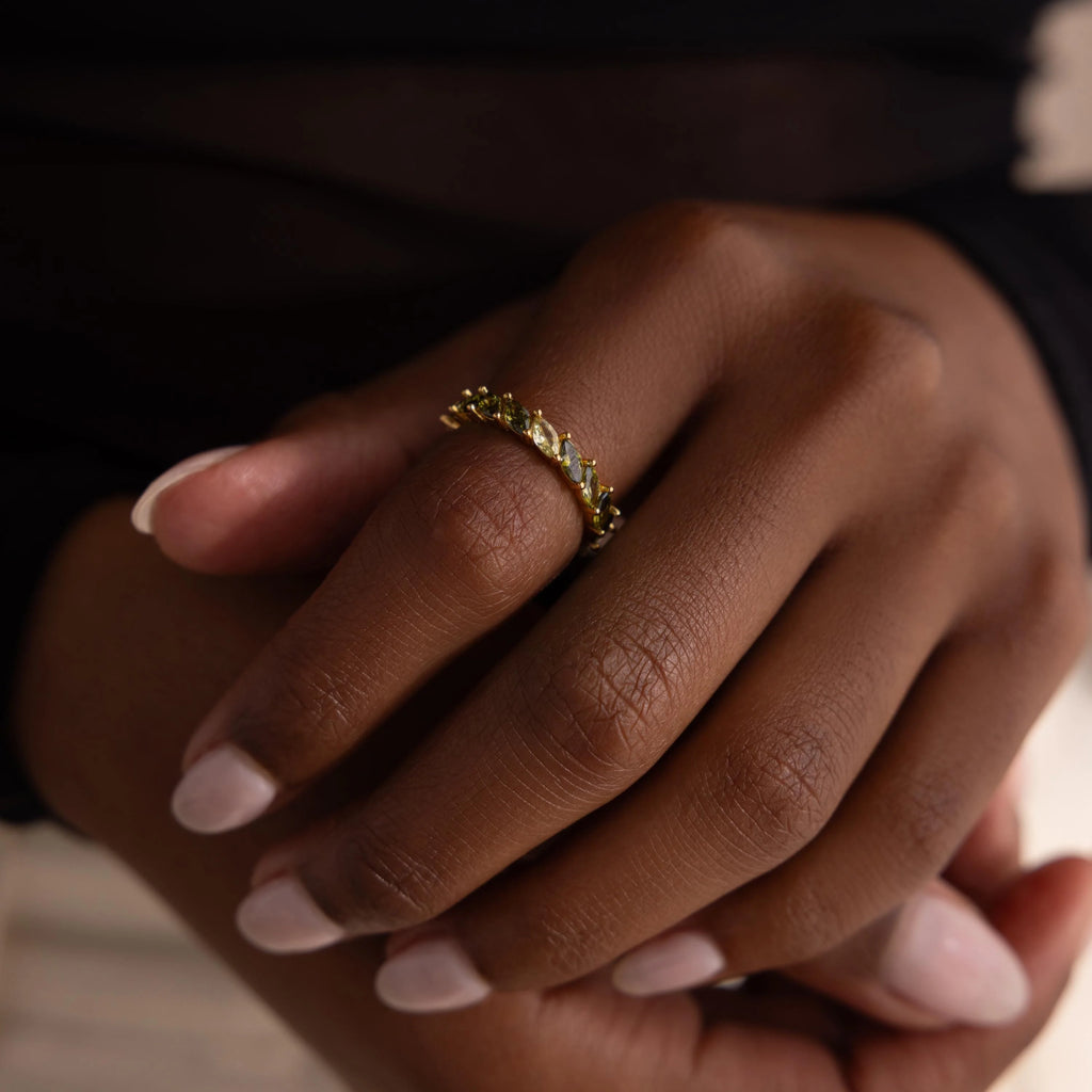 Peridot Marquise Ombre Ring Silver 18K Gold Plated