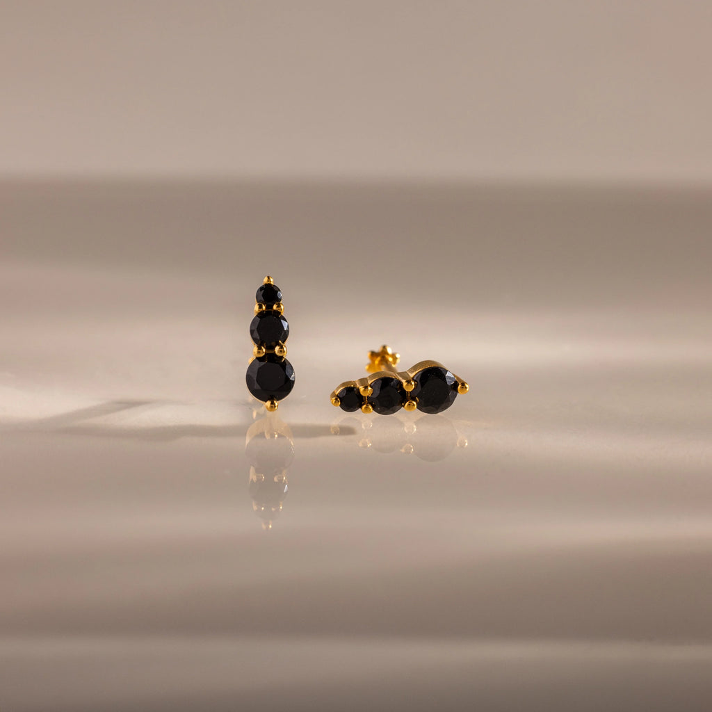 Onyx Flatback Studs Silver 18K Gold Plated