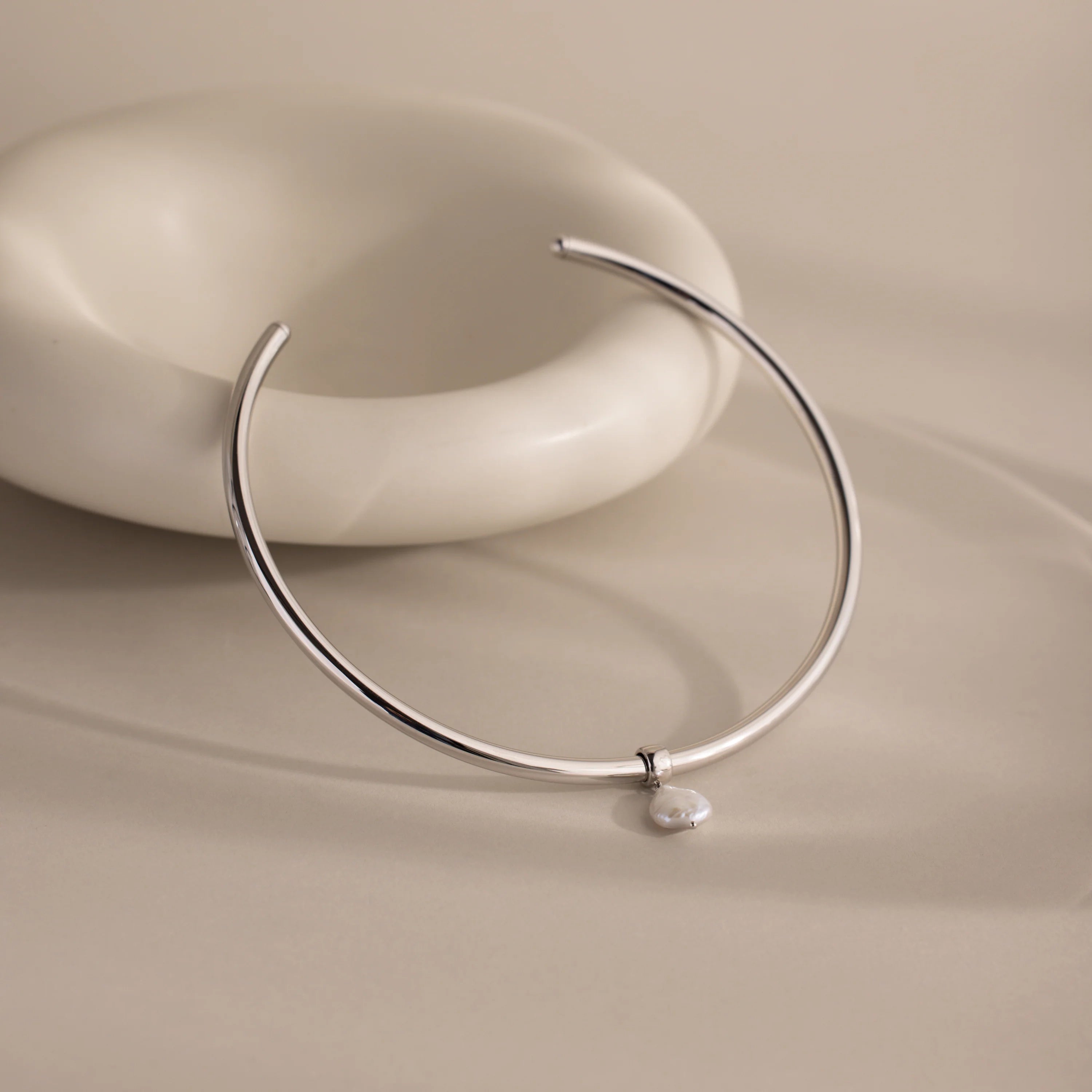 Pearl Cuff Choker Necklace Silver 18K Gold Plated
