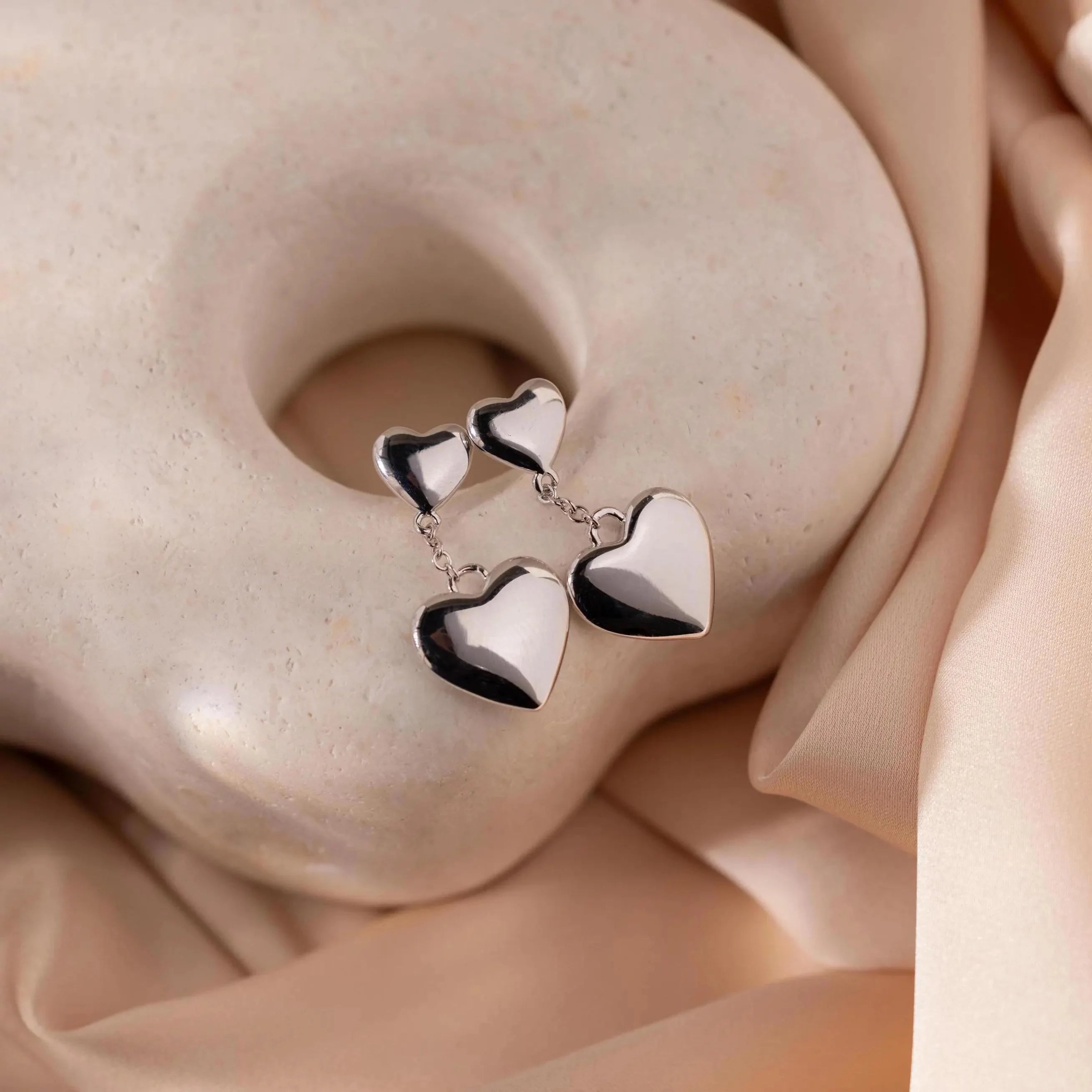 Duo Heart Drop Studs Silver 18K Gold Plated