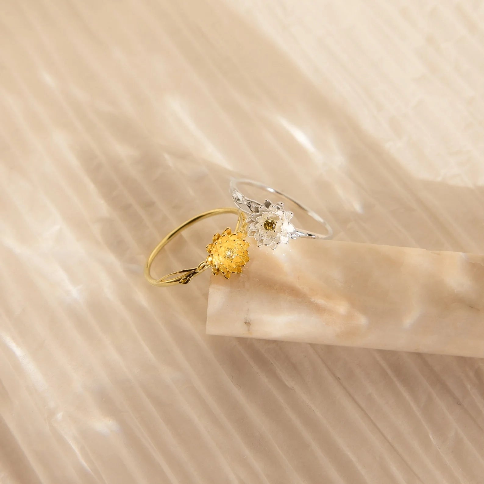 Flower Birthstone Ring Silver 18K Gold Plated