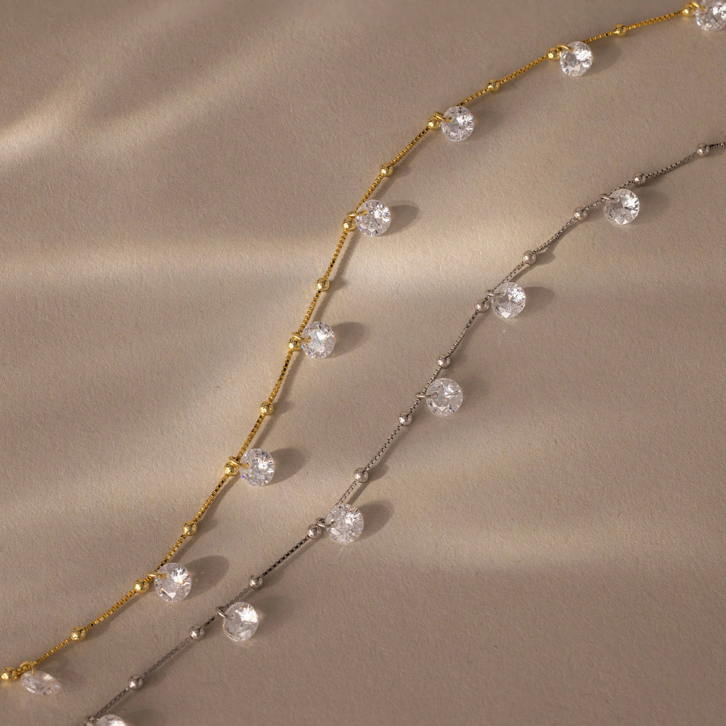 Satellite Diamond Necklace Silver 18K Gold Plated