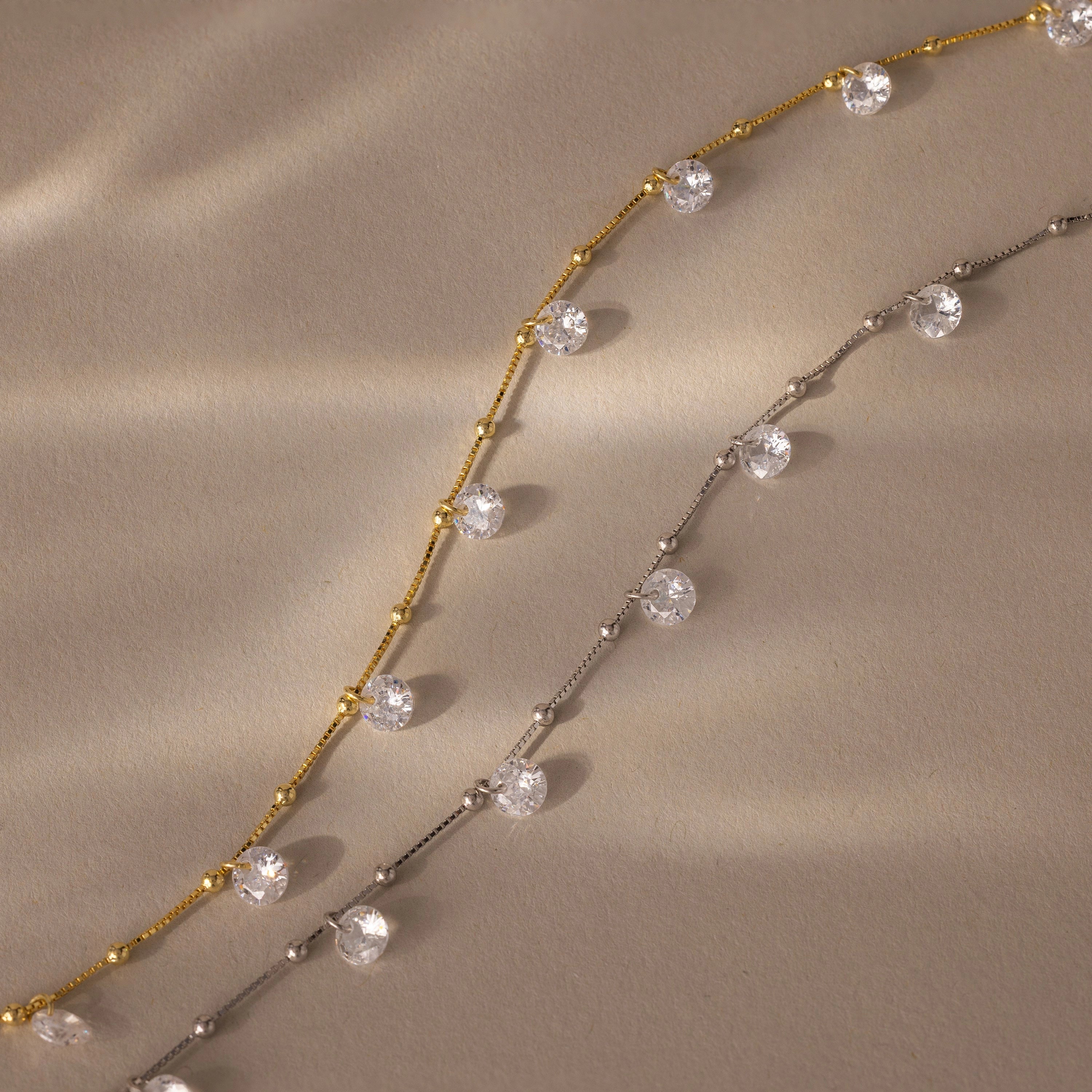 Satellite Diamond Necklace Silver 18K Gold Plated