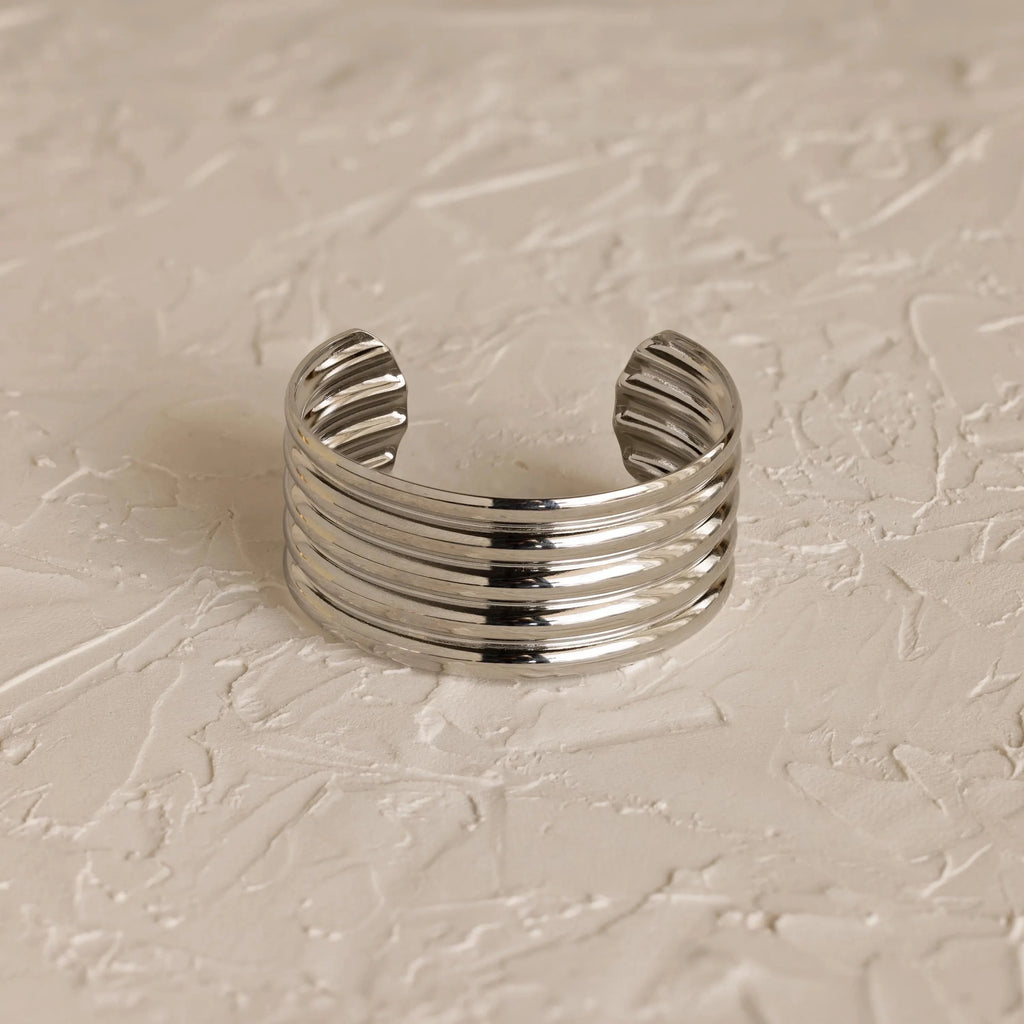 Ribbed Cuff Bracelet Silver 18K Gold Plated