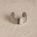 Ribbed Cuff Bracelet Silver 18K Gold Plated