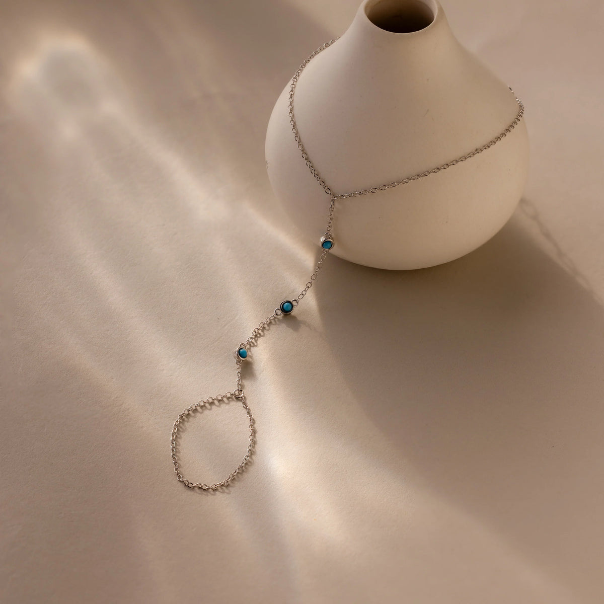 Turquoise Beads Hand Chain Bracelet Silver 18K Gold Plated