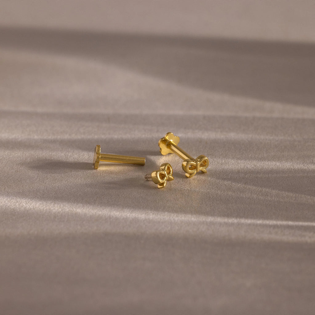 Tiny Bow Flatback Studs Silver 18K Gold Plated