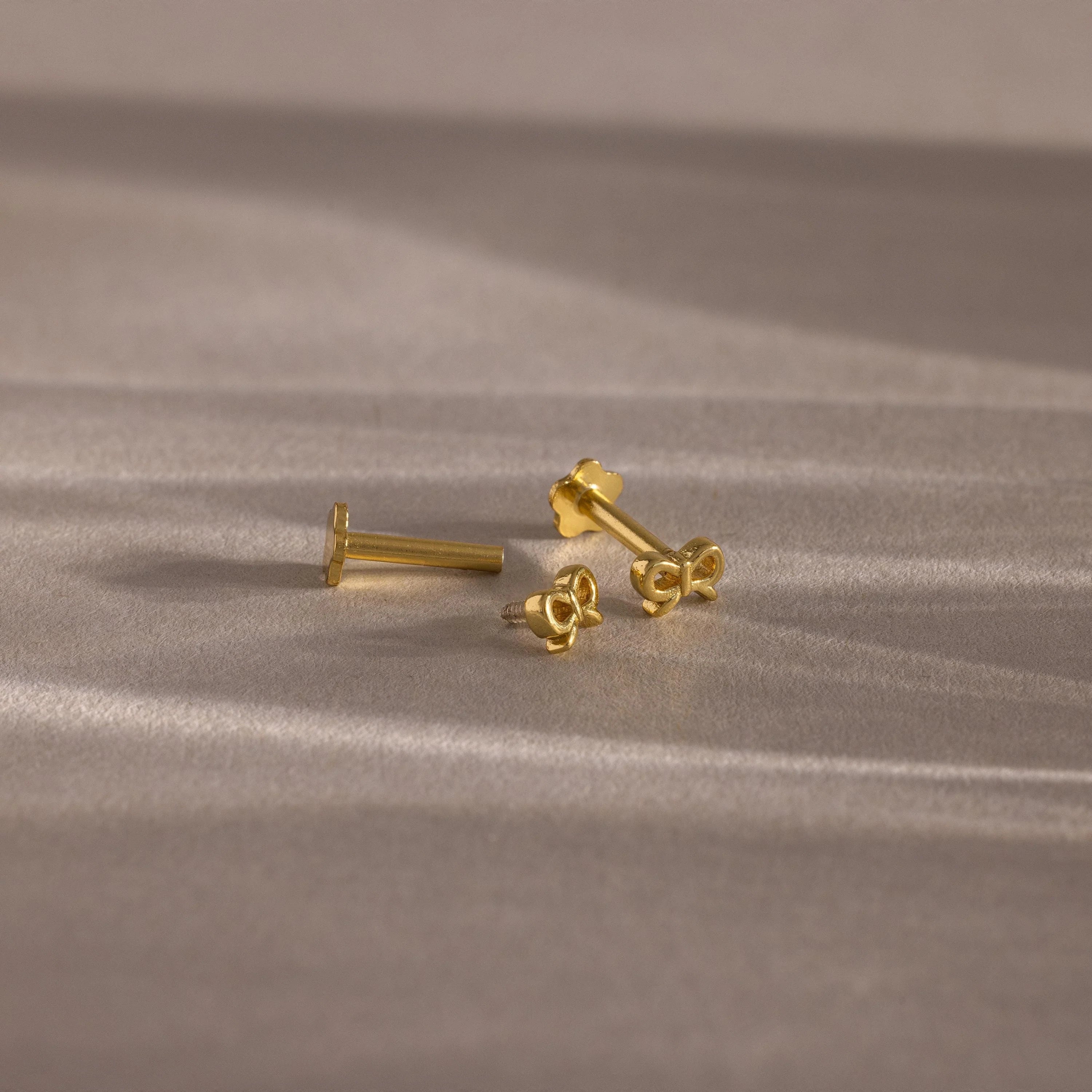 Tiny Bow Flatback Studs Silver 18K Gold Plated