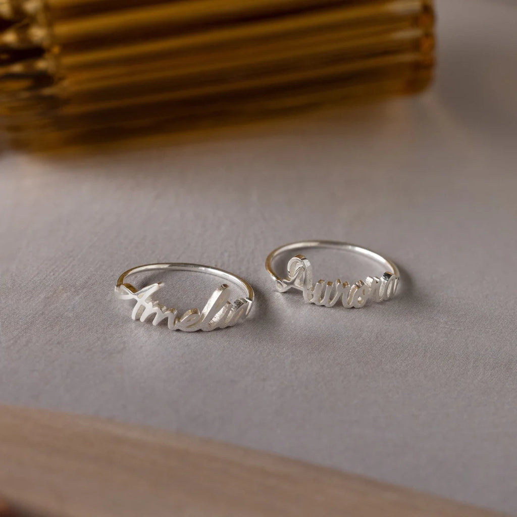 Grace Script Name Ring Silver 18K Gold Plated