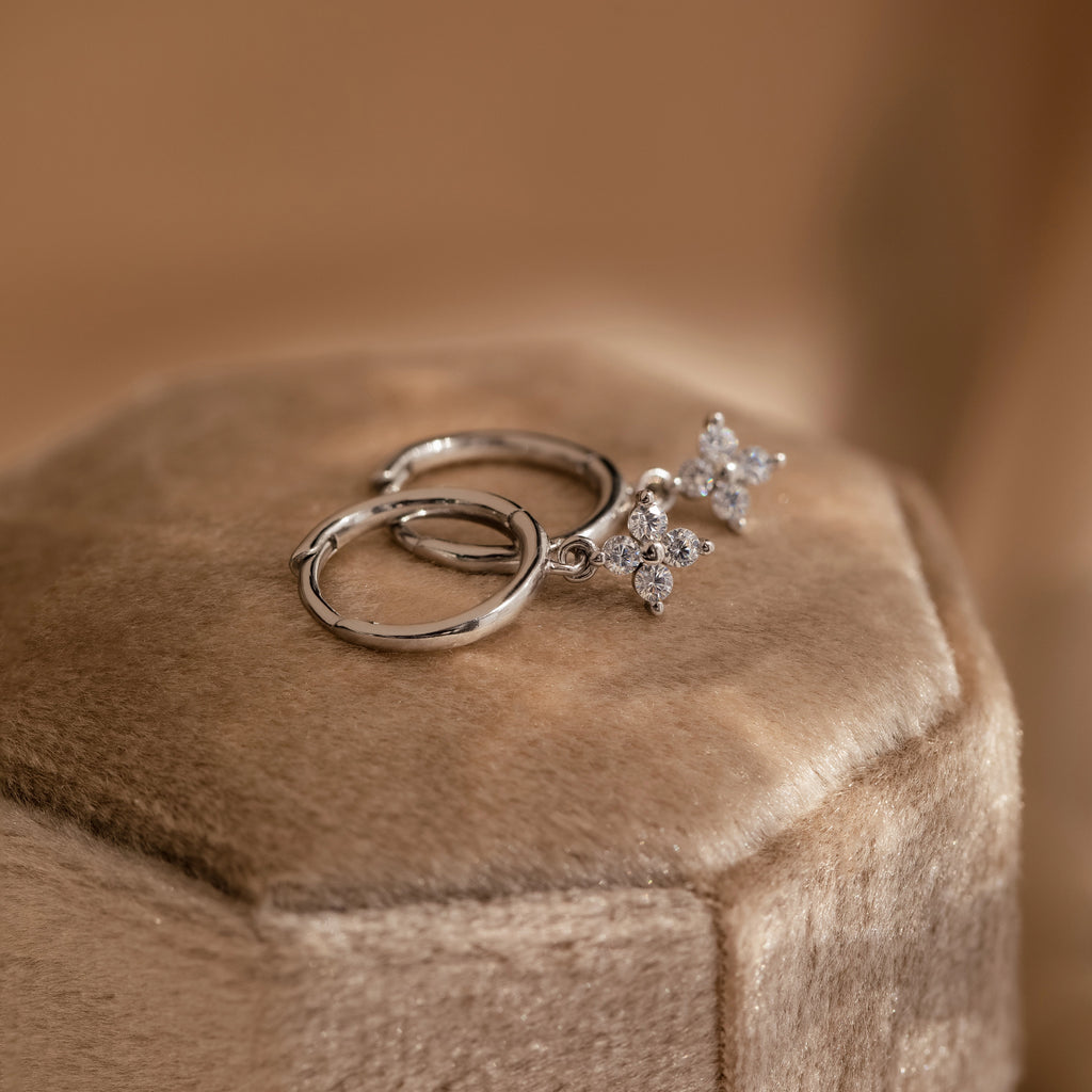 Diamond Flower Huggies Silver 18K Gold Plated