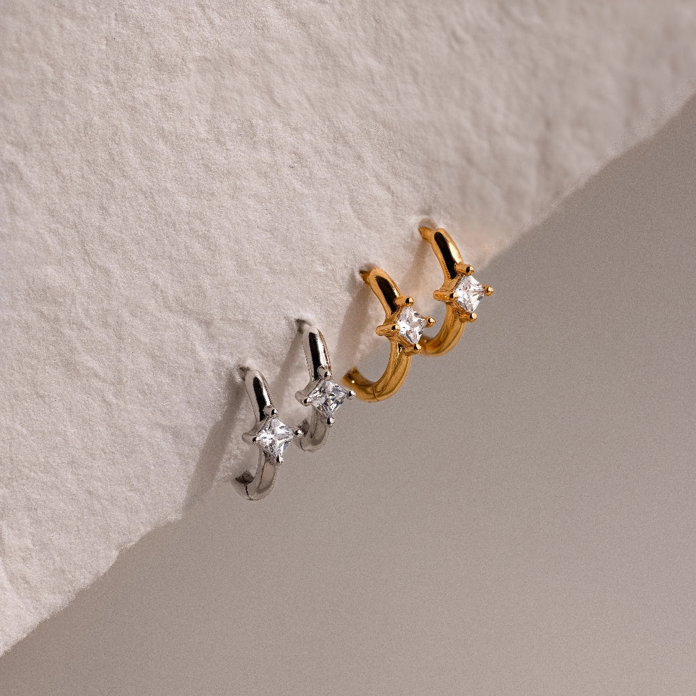 Diamond Athena Huggies Silver 18K Gold Plated