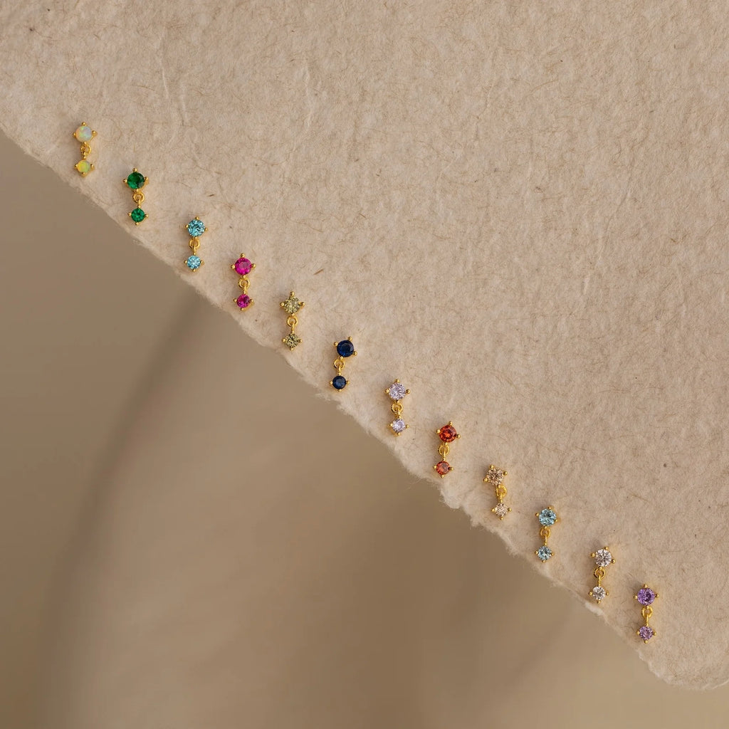 Ruby Drop Studs Silver 18K Gold Plated