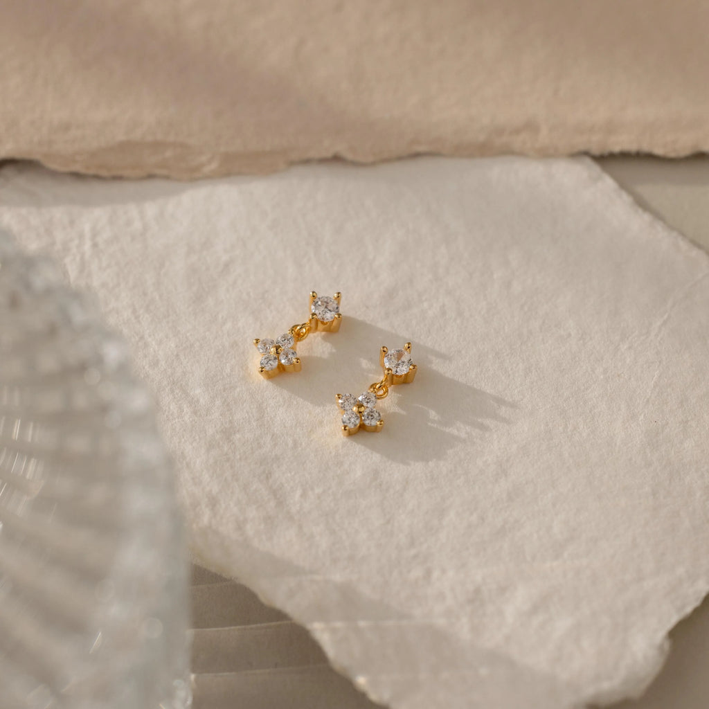 Diamond Flower Flat Back Studs Silver 18K Gold Plated