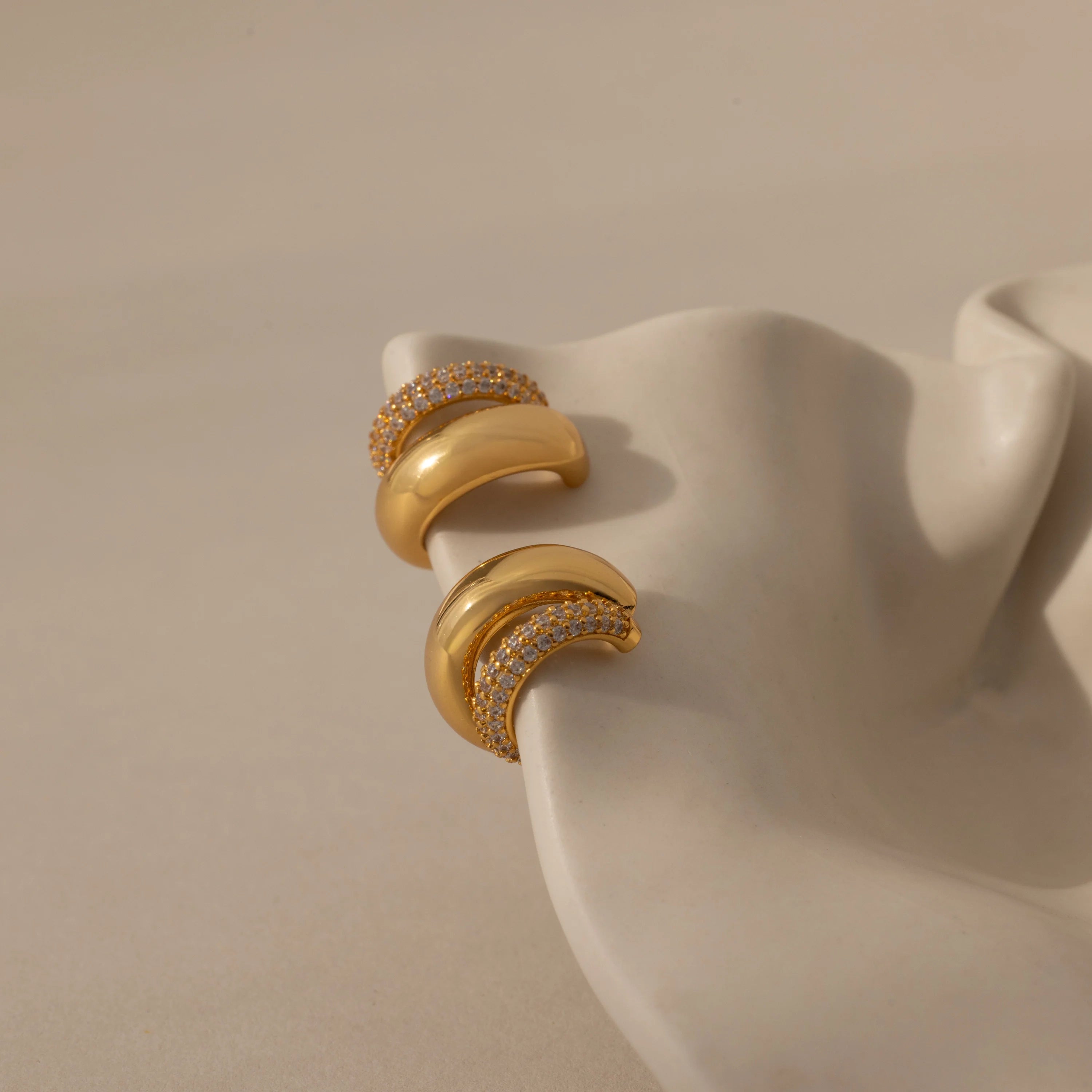 Diamond Duo Pave Dome Studs Silver 18K Gold Plated