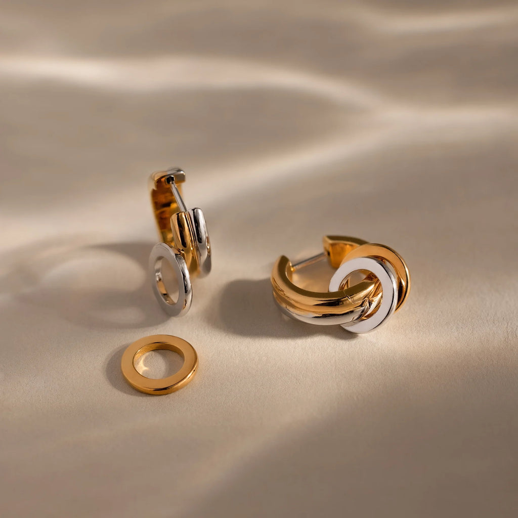 Mixed Metal Circle Hoops Silver 18K Gold Plated