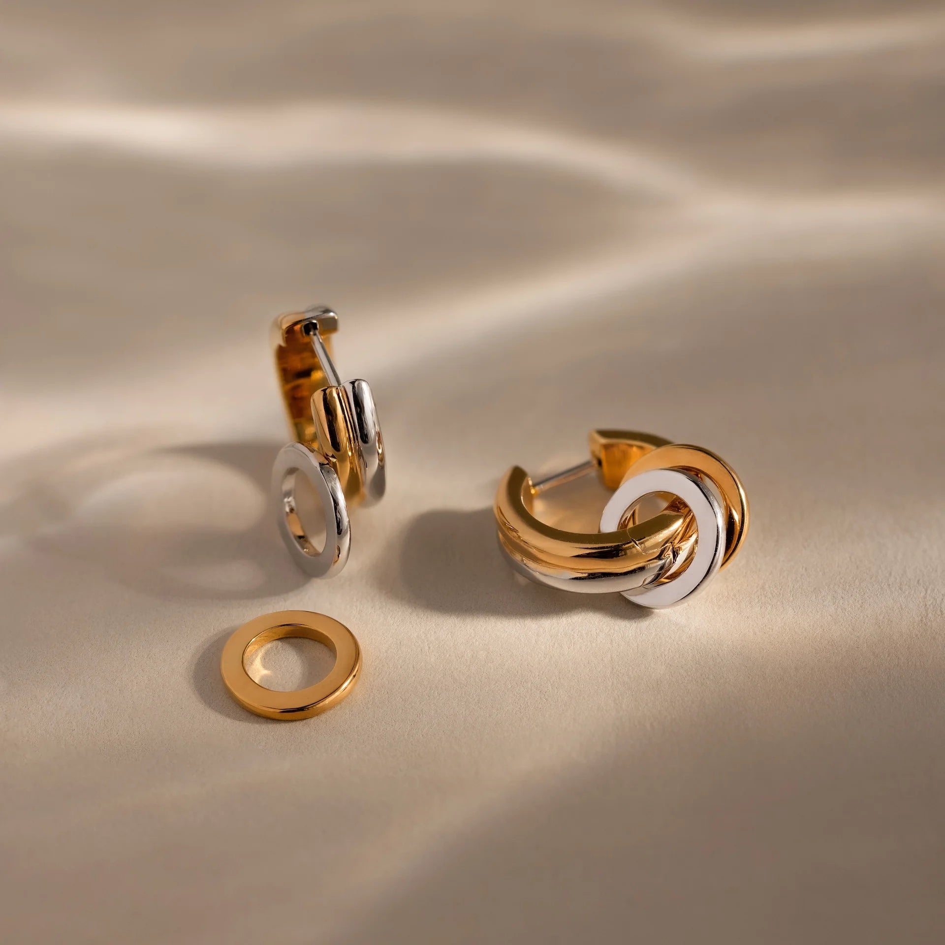 Mixed Metal Circle Hoops Silver 18K Gold Plated