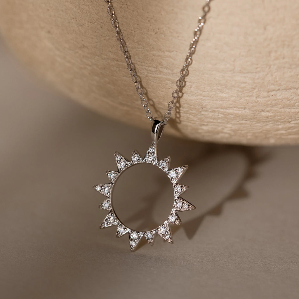 Pave Sun Necklace Silver 18K Gold Plated